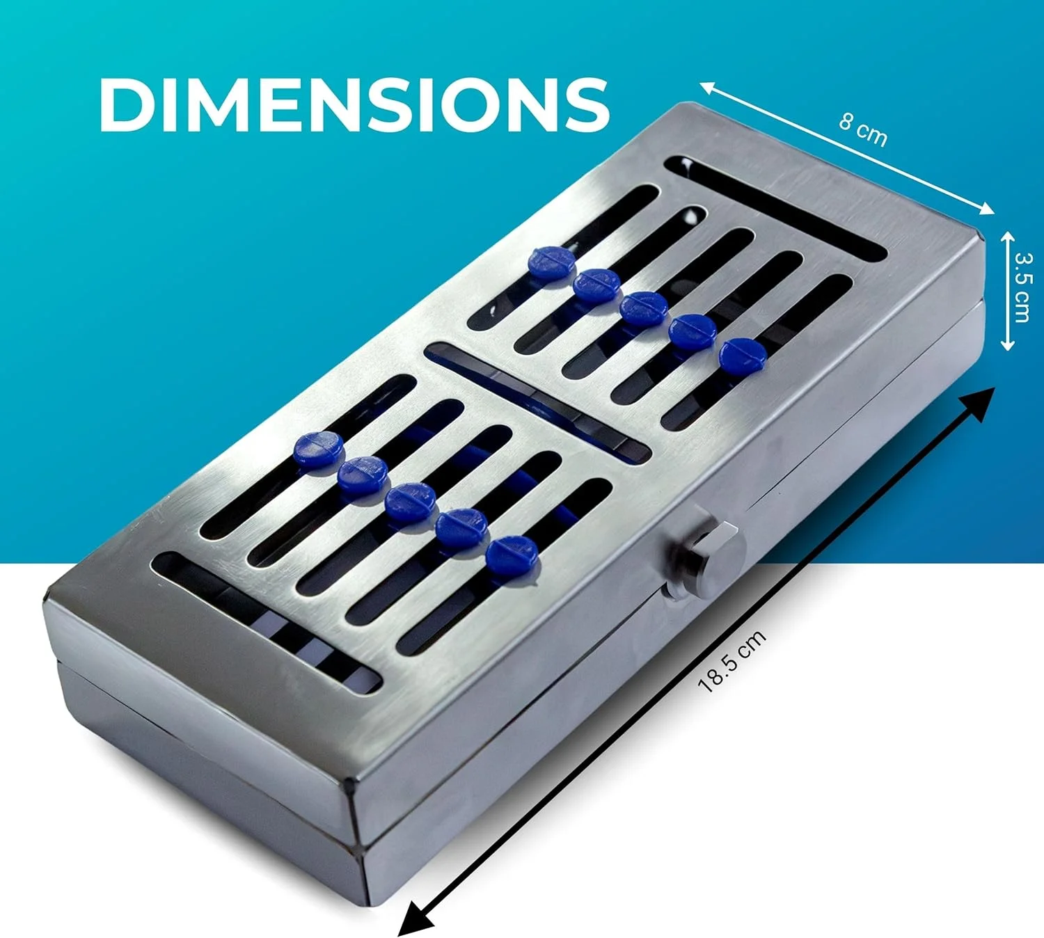 کاست استریلیزاسیون ابزار دندانپزشکی Hilbro، استیل ضد زنگ 304، اتوکلاو تا 134 درجه سانتیگراد، نگهدارنده های سیلیکونی و قفل، 18.5 × 8 × 3.5 سانتی متر، ظرفیت 6 ابزار کاست استریلیزاسیون ابزار دندانپزشکی Hilbro، استیل ضد زنگ 304، اتوکلاو تا 134 درجه سانتیگراد، نگهدارنده های سیلیکونی و قفل، 18.5 × 8 × 3.5 سانتی متر، ظرفیت 6 ابزار