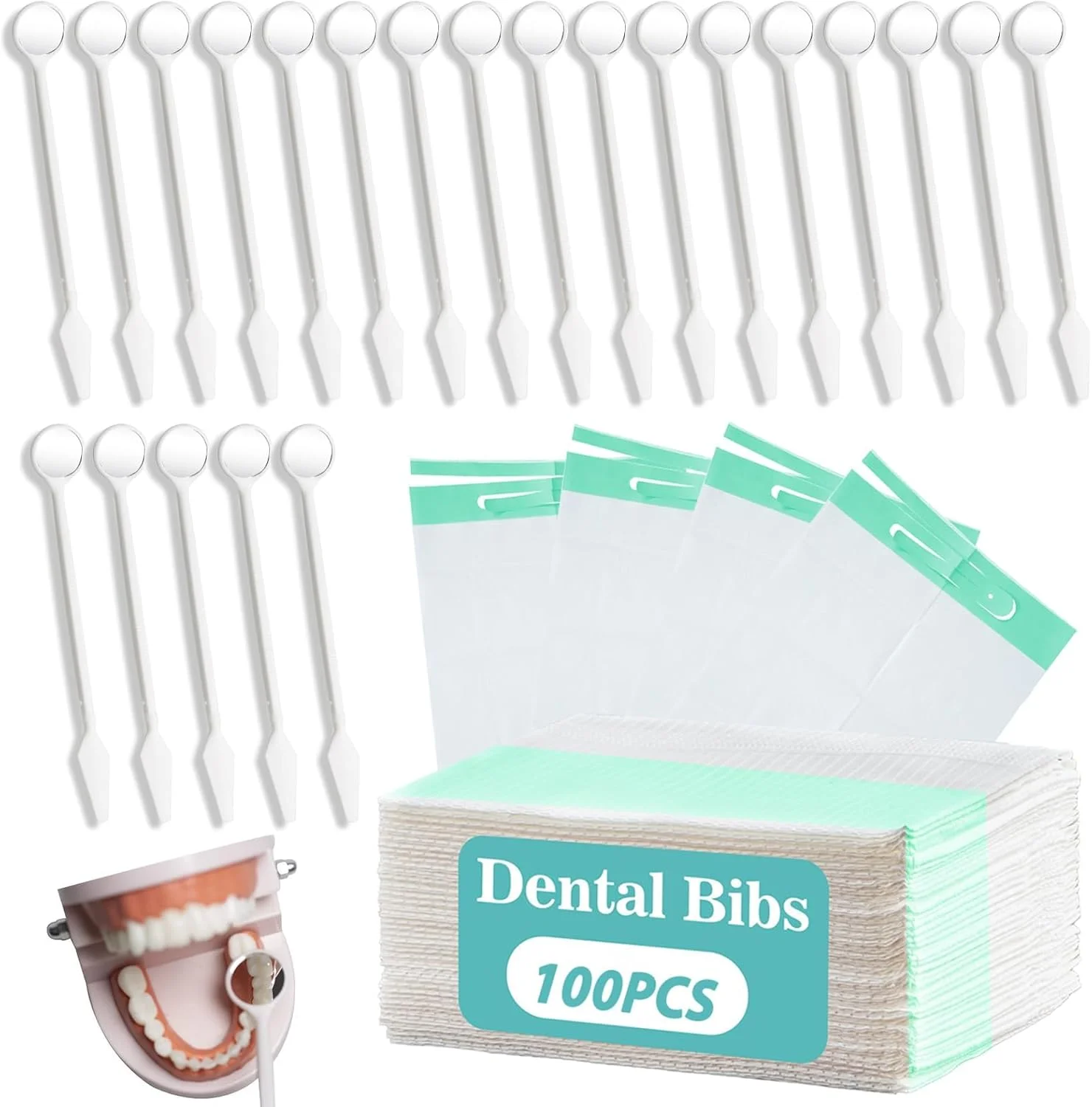 مجموعه ابزار دندانپزشکی شامل 100 عدد آینه دهانی دندان و 100 عدد پیش بند دندانپزشکی یکبار مصرف 3 لایه و آینه بسته بندی شده جداگانه برای بازرسی تمیز کردن دندان 200 عدد مجموعه ابزار دندانپزشکی شامل 100 عدد آینه دهانی دندان و 100 عدد پیش بند دندانپزشکی یکبار مصرف 3 لایه و آینه بسته بندی شده جداگانه برای بازرسی تمیز کردن دندان 200 عدد