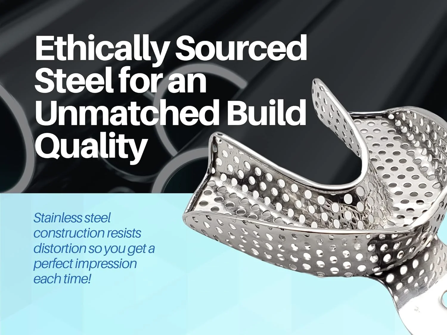 سینی قالبگیری دندان 10 عدد در سایزهای خیلی کوچک، کوچک، متوسط، بزرگ و خیلی بزرگ، استیل ضد زنگ، مناسب دندان مصنوعی و ارتودنسی، برند آرتمان اینسترومنتس