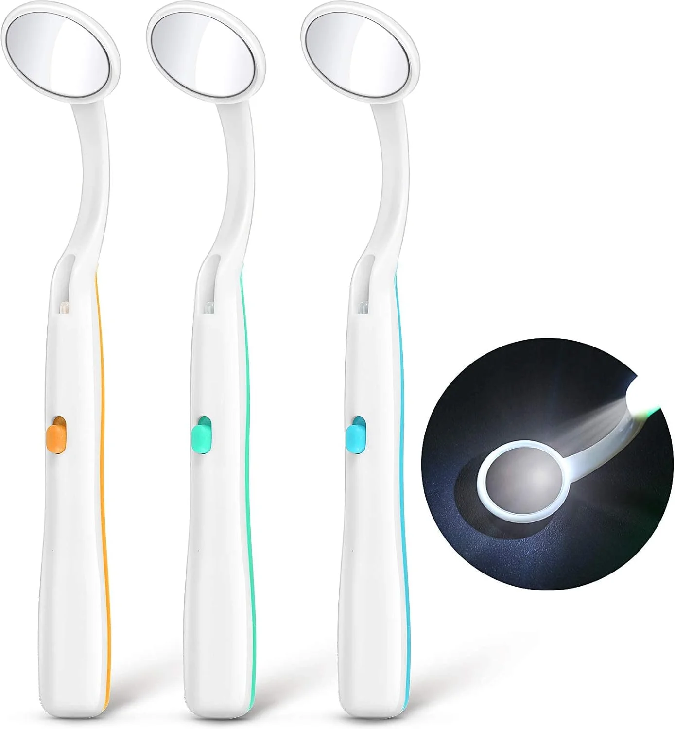 آینه دهانی MAKINGTEC، 3 عدد آینه دندانی با نور LED، ابزار مراقبت دهان و دندان با زاویه منحنی برای استفاده در منزل و دندانپزشکی