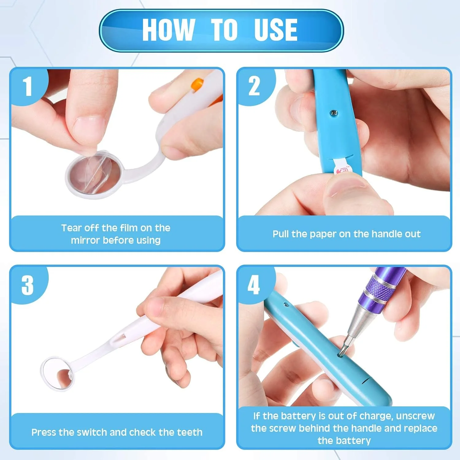 آینه دهانی MAKINGTEC، 3 عدد آینه دندانی با نور LED، ابزار مراقبت دهان و دندان با زاویه منحنی برای استفاده در منزل و دندانپزشکی