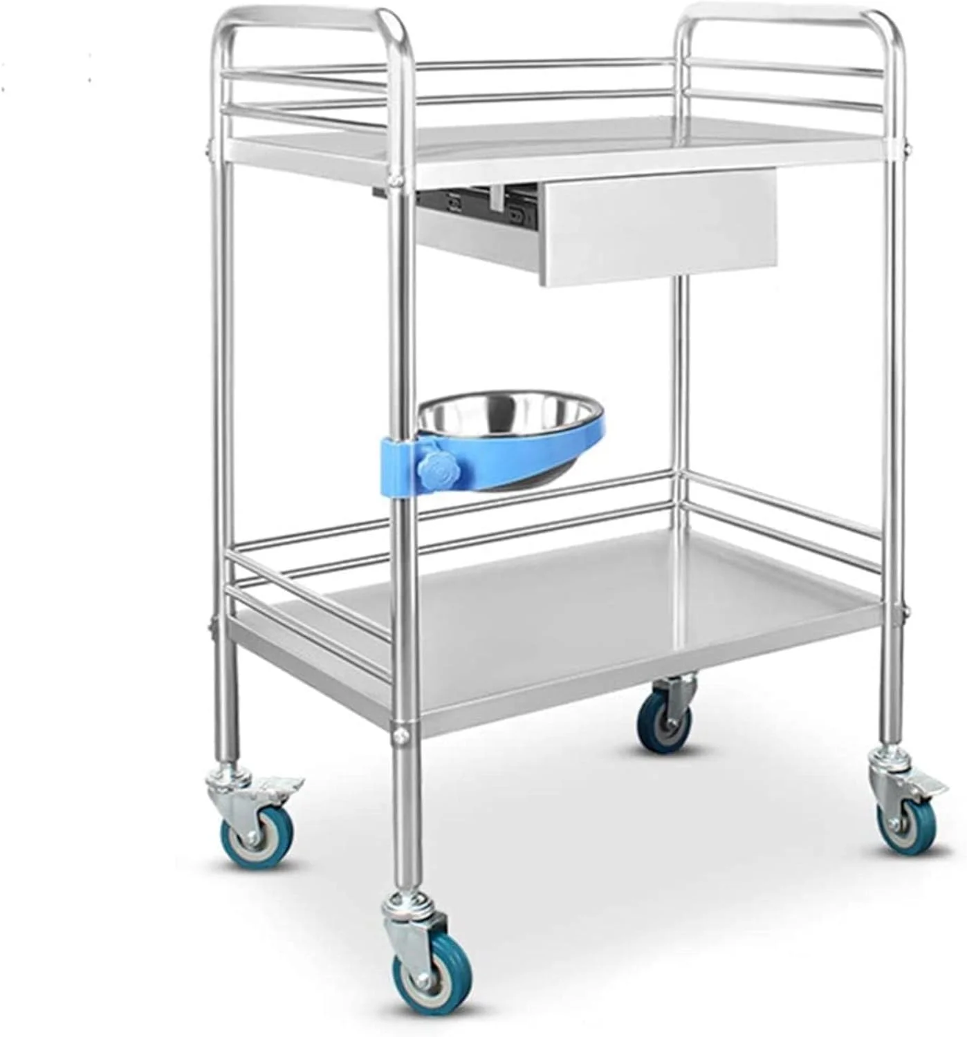 ترولی پزشکی کاربردی ksamwjf، ترولی آزمایشگاهی دندانپزشکی، ترولی ابزار پزشکی استیل ضد زنگ 2/3 طبقه، ترولی سرو قابل حمل تجهیزات بیمارستانی روی چرخ