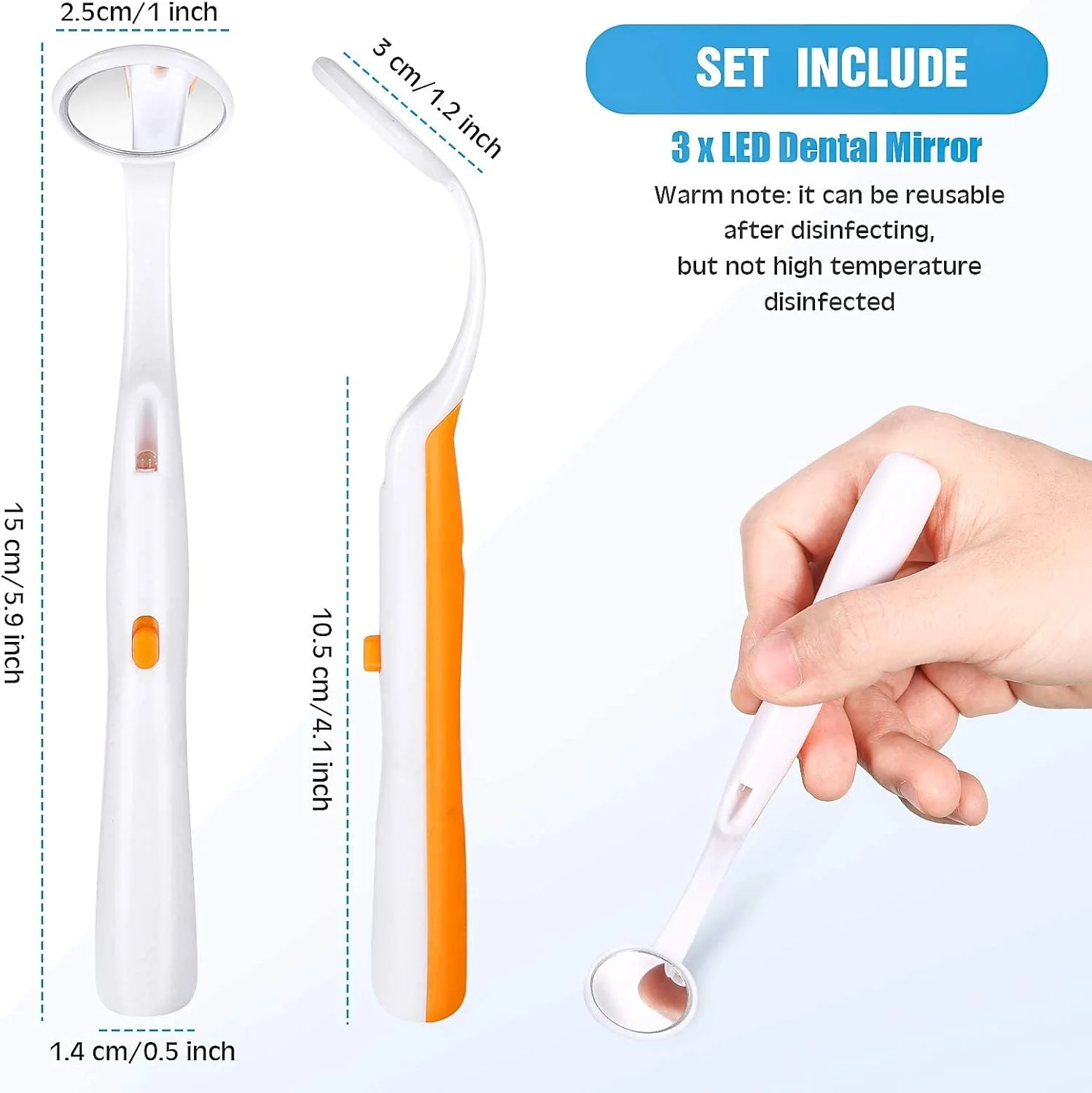 آینه دهانی MAKINGTEC، 3 عدد آینه دندانی با نور LED، ابزار مراقبت دهان و دندان با زاویه منحنی برای استفاده در منزل و دندانپزشکی