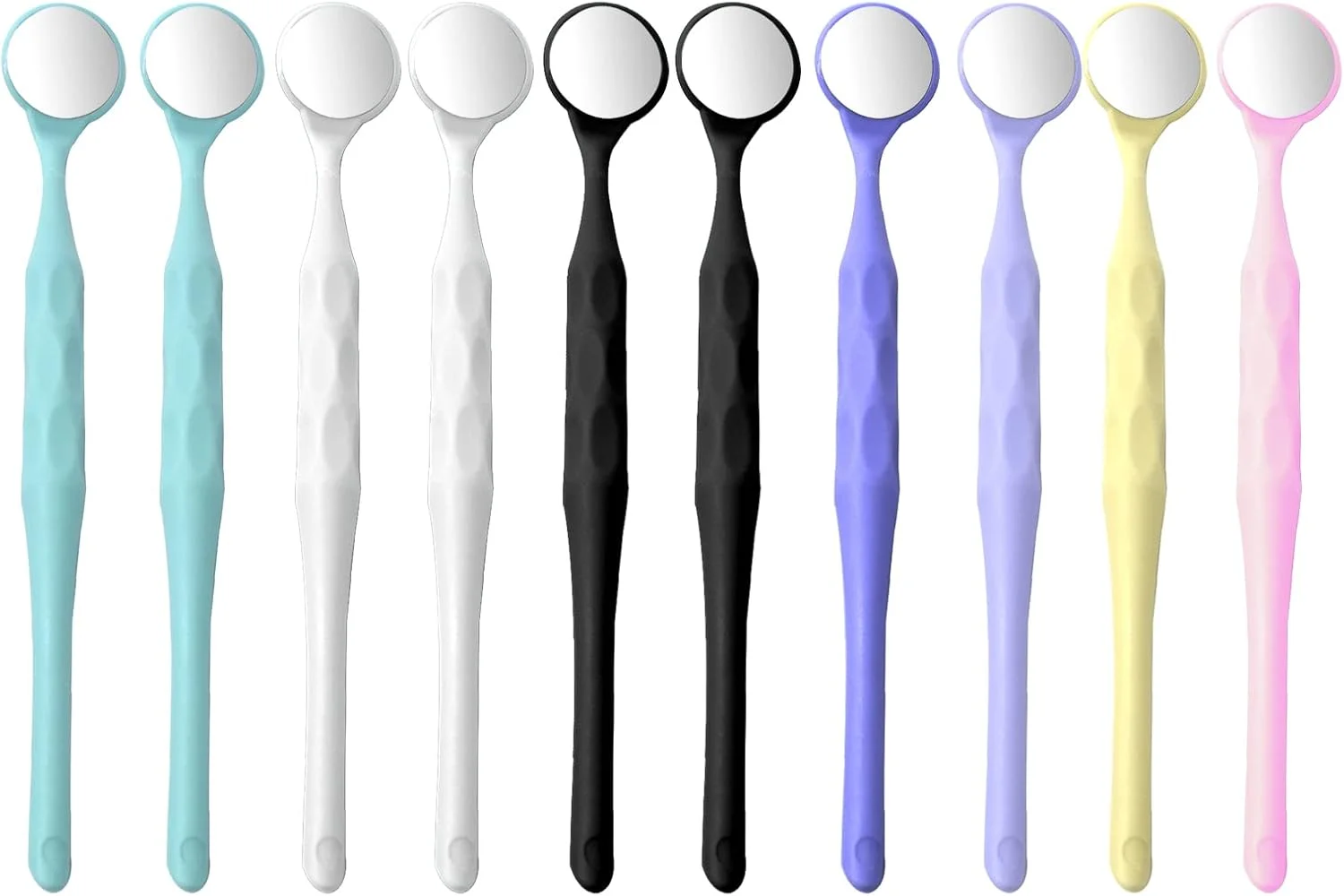 آینه دهانی دندانپزشکی با دسته پلاستیکی، آینه معاینه دندان، آینه های کوچک برای اکستنشن مژه، ابزار مراقبت از دهان برای دندانپزشک، مصارف خانگی، 6 رنگ (10 عدد در جعبه)