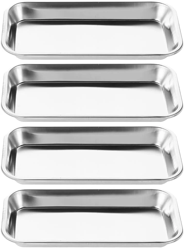 ست ۴ عددی سینی ابزار دندانپزشکی استیل ضد زنگ، مناسب برای ابزار جراحی پزشکی و آزمایشگاهی