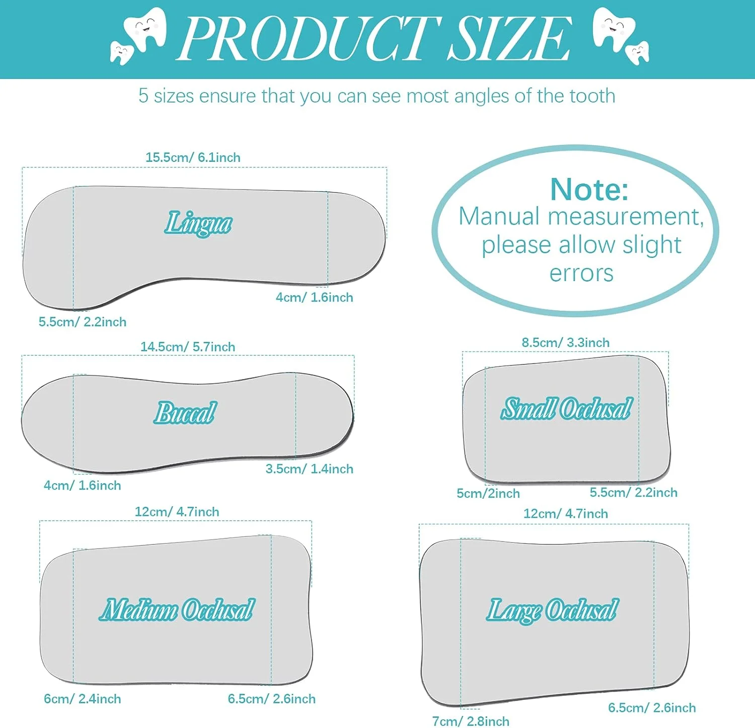 آینه دهانی دندانپزشکی، آینه بازتابنده اکلوزال، آینه عکاسی داخل دهانی دو طرفه با روکش شیشه ای برای دندانپزشکان (5 عدد)