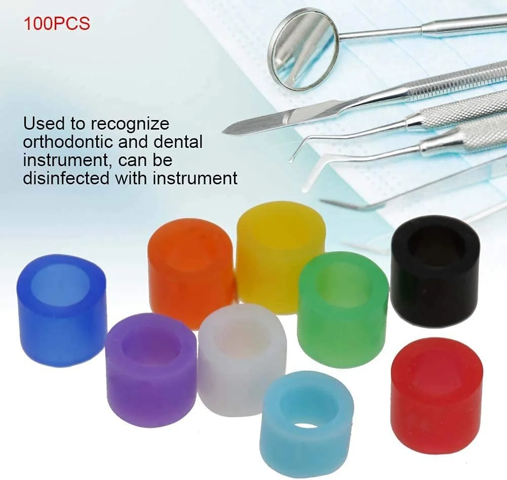 ۱۰۰ عدد حلقه کدگذاری ارتودنسی در جعبه، حلقه های کد رنگی سیلیکونی ابزار بهداشت دهان و دندان نوع کوچک، حلقه های کد رنگی چند رنگ جهانی اتوکلاو شونده برای ابزار دندانپزشکی