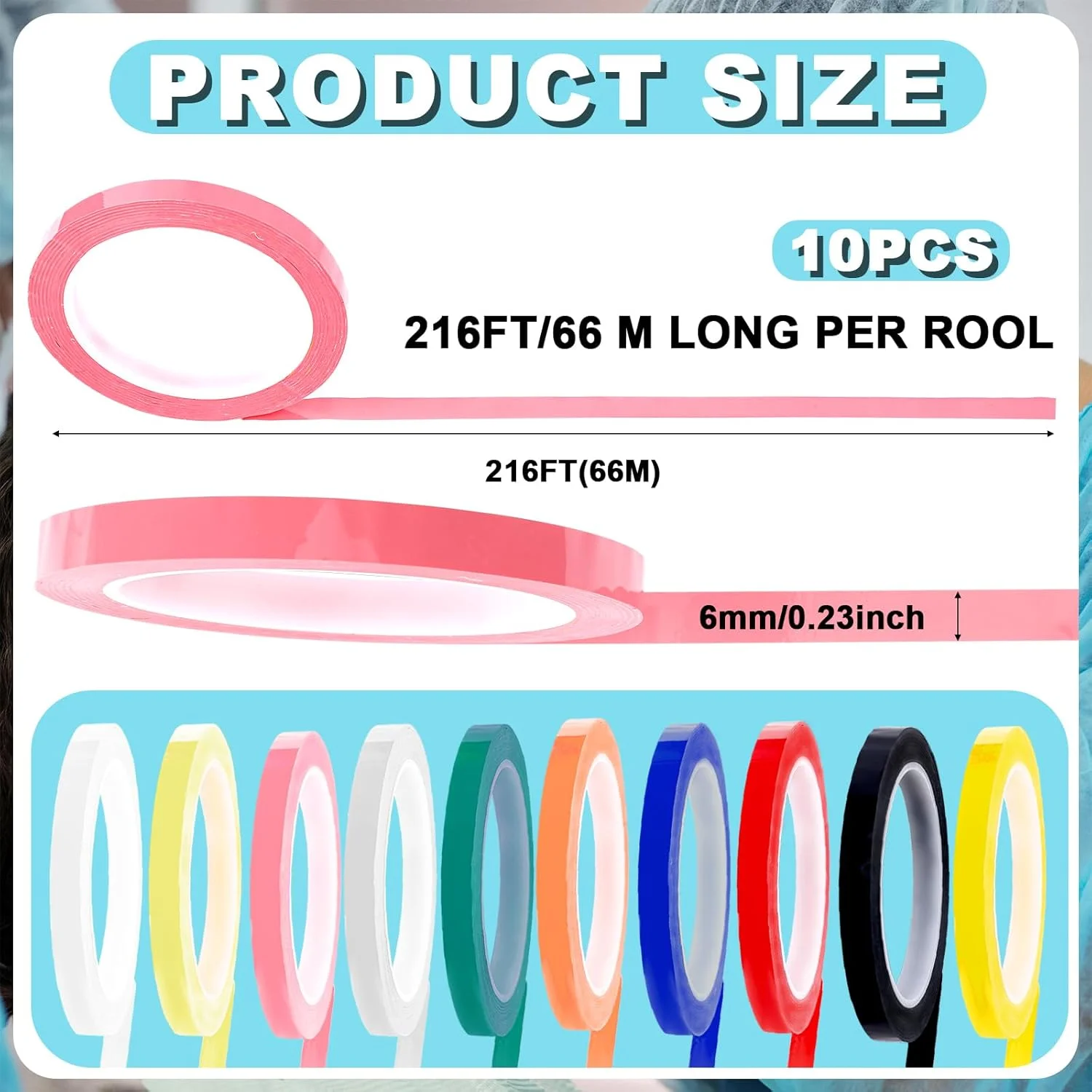 ۱۰ رول نوار اتوکلاو - نوار استریلیزاسیون، عرض ۶ میلی‌متر، طول ۶۶ متر، نوار شناسایی ابزار، ۱۰ رنگ، نوار جراحی دندانپزشکی، نوار ابزار اتوکلاو شونده، بخار ۲۷۰ درجه فارنهایت