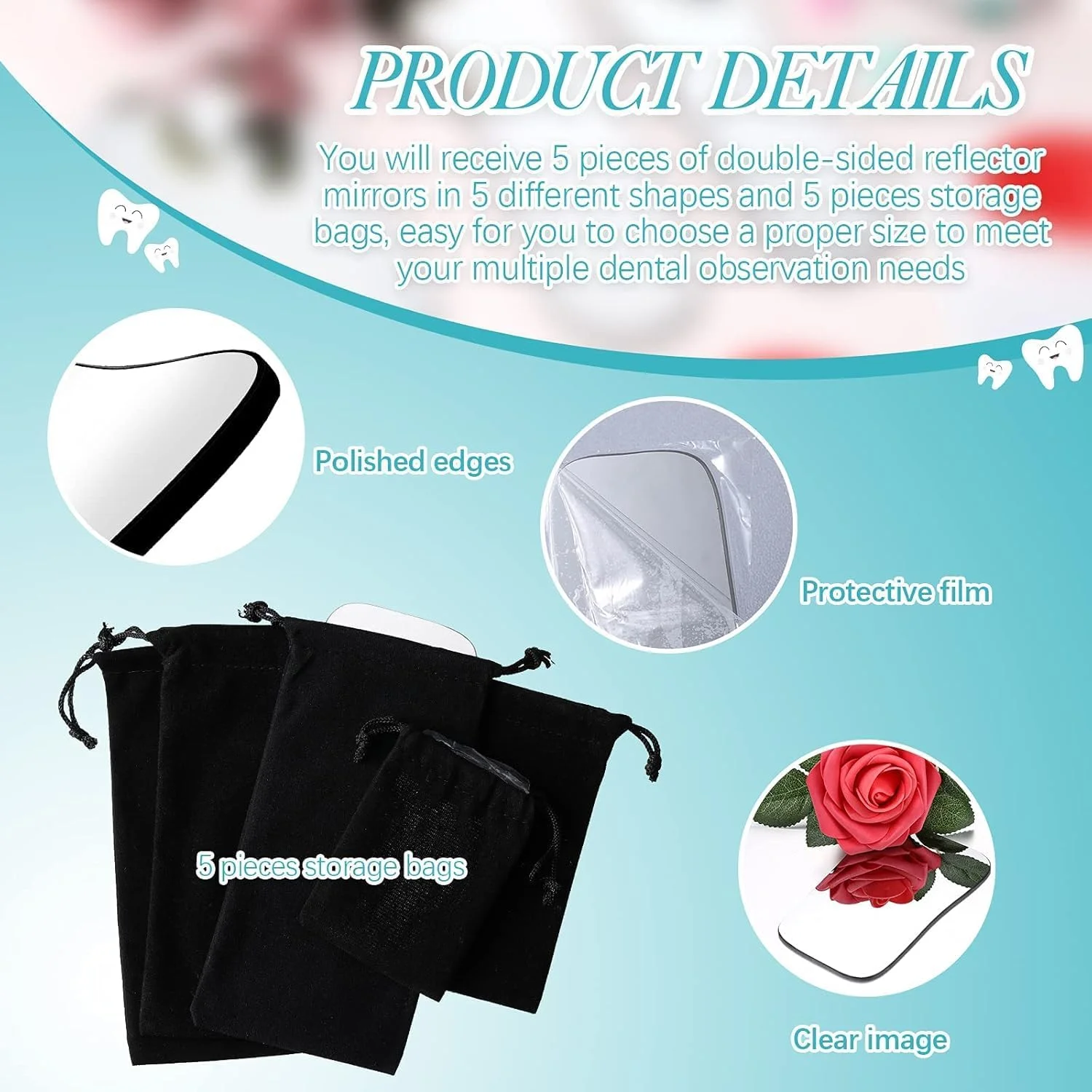 آینه دهانی دندانپزشکی، آینه بازتابنده اکلوزال، آینه عکاسی داخل دهانی دو طرفه با روکش شیشه ای برای دندانپزشکان (5 عدد)