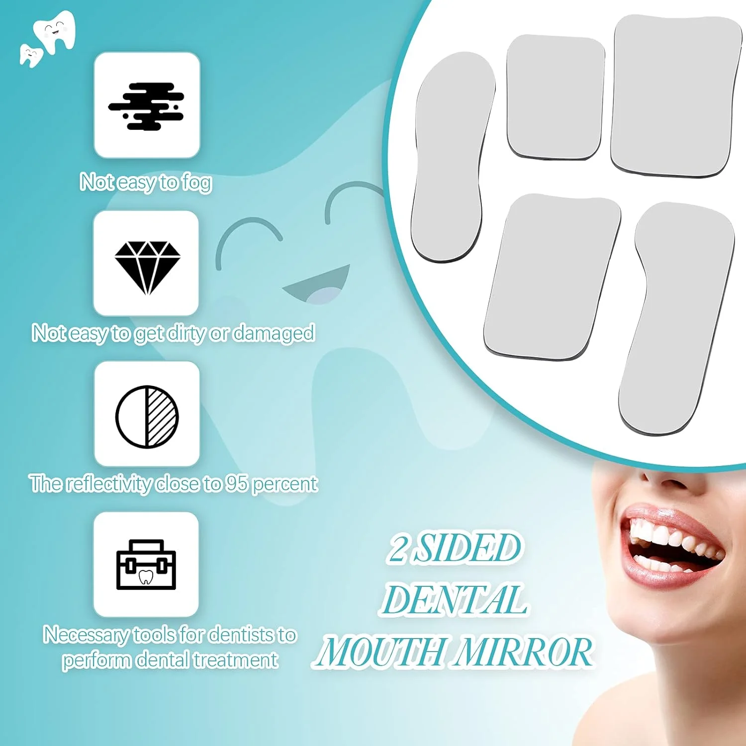 آینه دهانی دندانپزشکی، آینه بازتابنده اکلوزال، آینه عکاسی داخل دهانی دو طرفه با روکش شیشه ای برای دندانپزشکان (5 عدد)