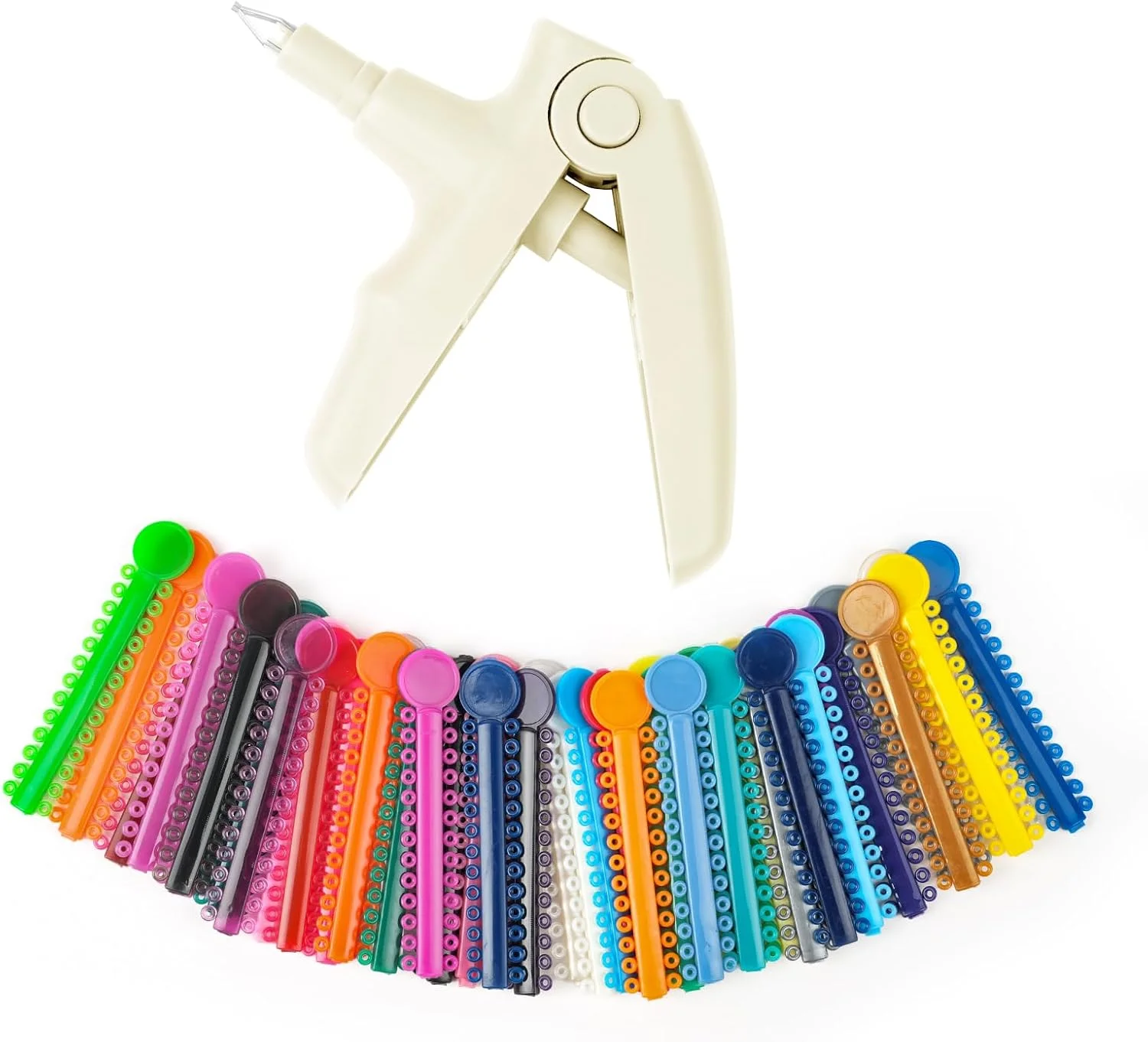 ابزار تفنگ لیگاتور ارتودنسی OFFCUP، تفنگ لیگاتور دندانپزشکی با 40 عدد حلقه لیگاتور ارتودنسی چند رنگ، کیت های ابزار دندانپزشکی لیگاتور (سفید)