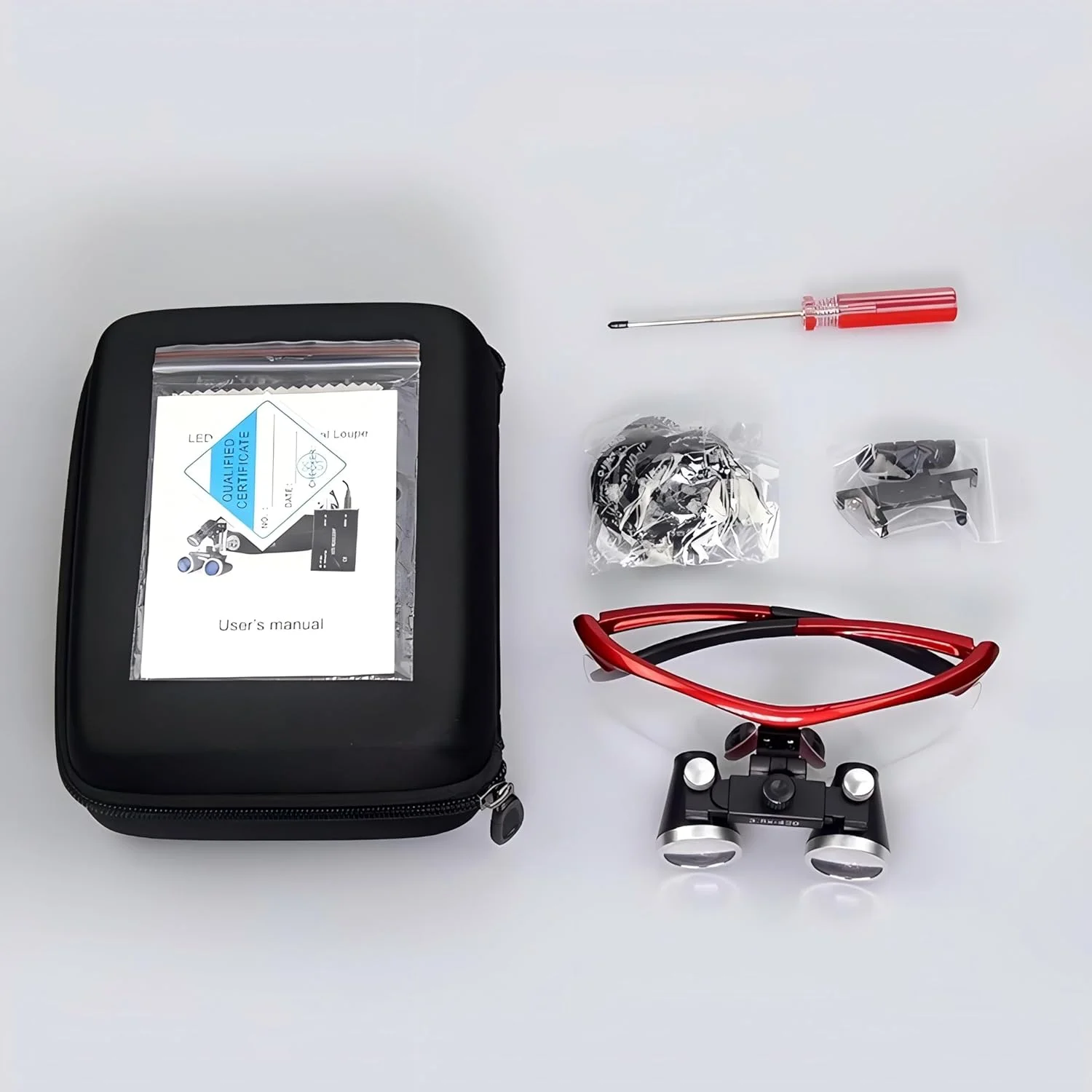 لوپ جراحی دندانپزشکی Smedent بزرگنمایی 3.5 برابر، فاصله کاری 360-460 میلی متر، فریم اسپرت زرشکی