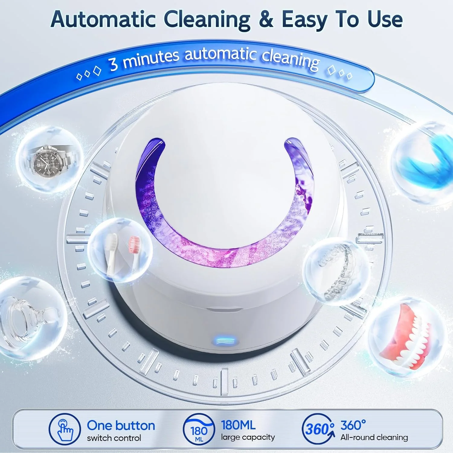 دستگاه تمیز کننده UV و التراسونیک، مناسب برای دندان مصنوعی، نگهدارنده، الاینر، محافظ دهان، سر مسواک، جواهرات، دستگاه تمیز کننده حرفه ای قابل حمل برای تمام وسایل دندانی