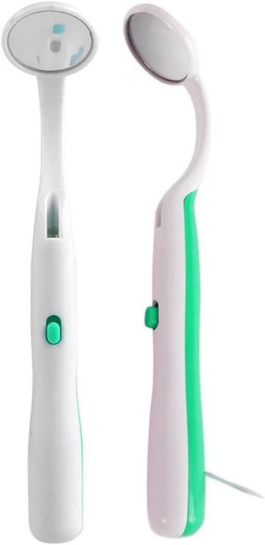 آینه دندانپزشکی چراغ دار Ceonam، ابزار بررسی دندان با نور LED، ضد مه، زاویه منحنی، ابزار مراقبت دهان (سبز)، 2 عدد