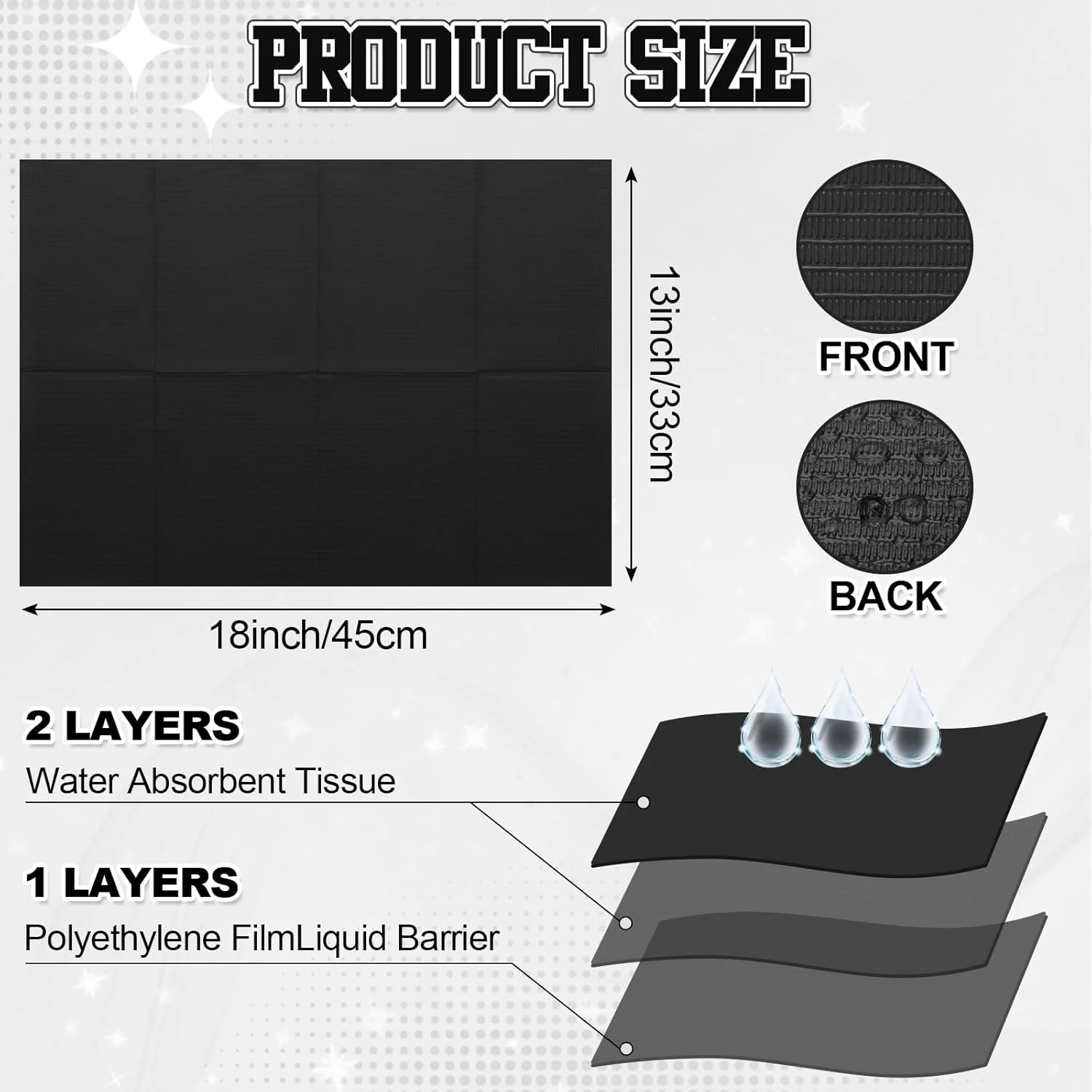 روکش سینی یکبار مصرف سالن چیورتیون، 100 عدد، 33x45 سانتی متر، 3 لایه ضد آب، محافظ سینی سالن (مشکی)