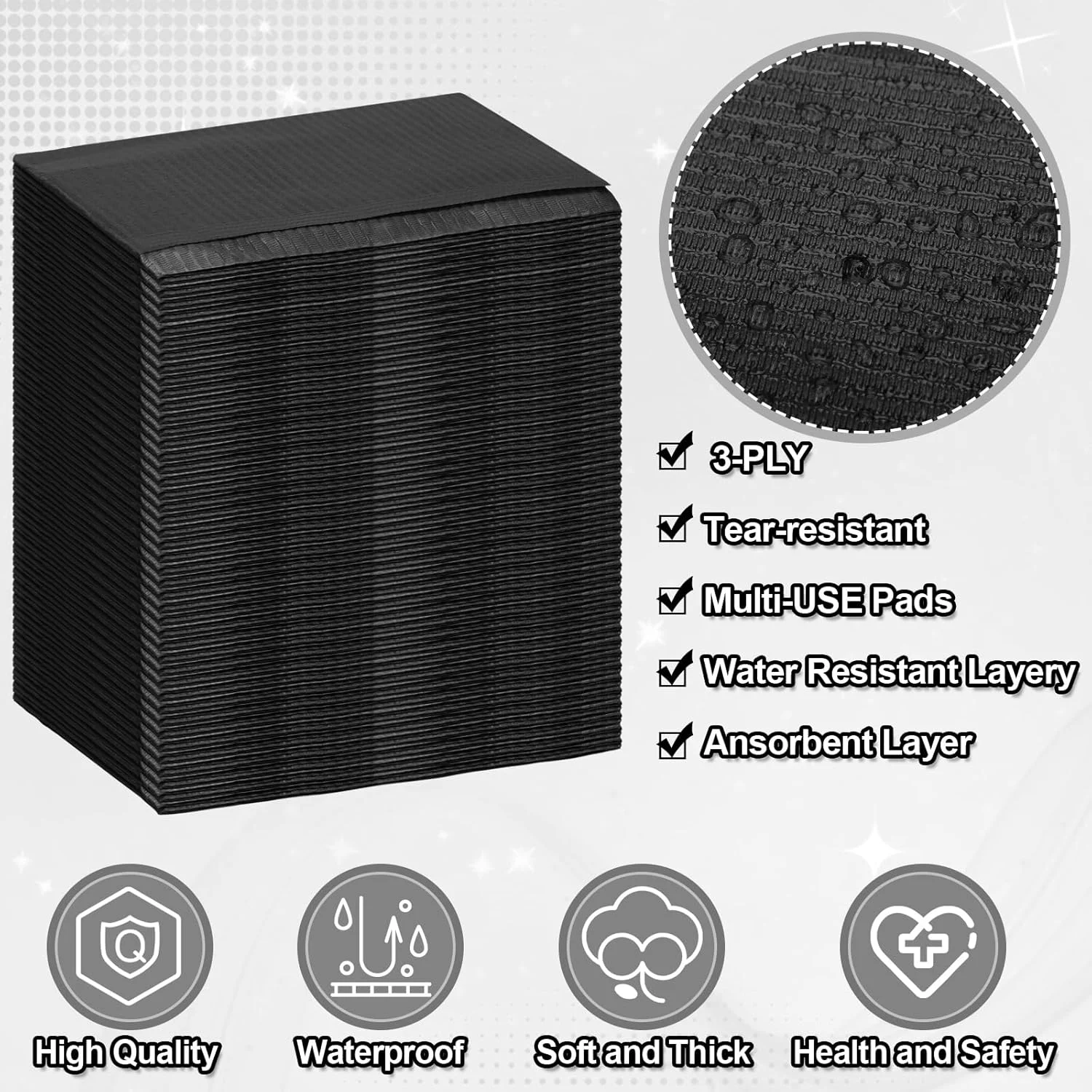 روکش سینی یکبار مصرف سالن چیورتیون، 100 عدد، 33x45 سانتی متر، 3 لایه ضد آب، محافظ سینی سالن (مشکی)