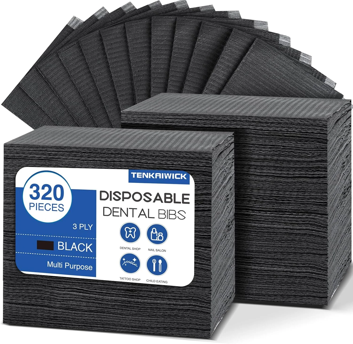 320 عدد پیش بند یکبار مصرف دندانپزشکی 33x46 سانتی متر، ورق ضد آب سه لایه برای سالن ناخن، کلینیک دندانپزشکی، غذا دادن، فروشگاه تاتو (مشکی)