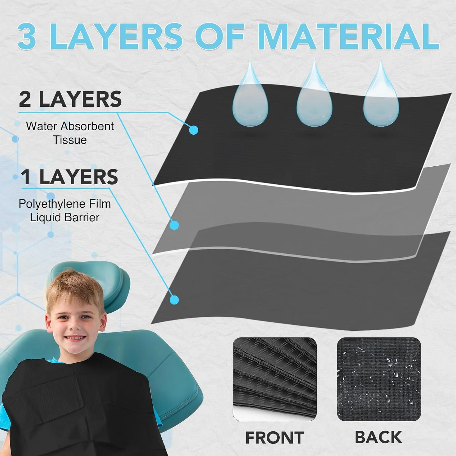 320 عدد پیش بند یکبار مصرف دندانپزشکی 33x46 سانتی متر، ورق ضد آب سه لایه برای سالن ناخن، کلینیک دندانپزشکی، غذا دادن، فروشگاه تاتو (مشکی)