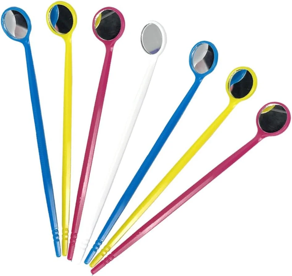 ۱۰۰ عدد آینه دندانپزشکی یکبار مصرف ضد مه، آینه بازرسی دندانپزشکی با بسته بندی مستقل و دسته، آینه دندانپزشکی پلاستیکی ضد لغزش، ابزار دندانپزشکی در ۴ رنگ