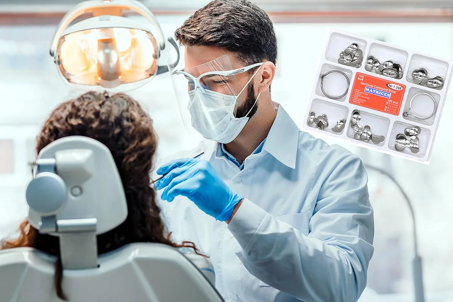 ایمپرسیو اسمایل 100 عدد ماتریکس فلزی مقطعی کانتور شده دندانپزشکی 35 میکرومتری با 2 رینگ برای پر کردن دندان