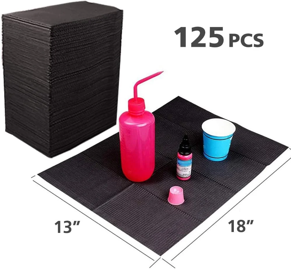 پیشبند یکبار مصرف دندانپزشکی Hisight، پارچه ملحفه، روکش میز تاتو، پد تمیز کننده، زیرانداز بهداشتی، پیشبند تاتو شخصی، رومیزی ضد آب تاتو، ملحفه لوازم تاتو، 125 عدد 33 * 43 سانتی متر (مشکی) (125 عدد)