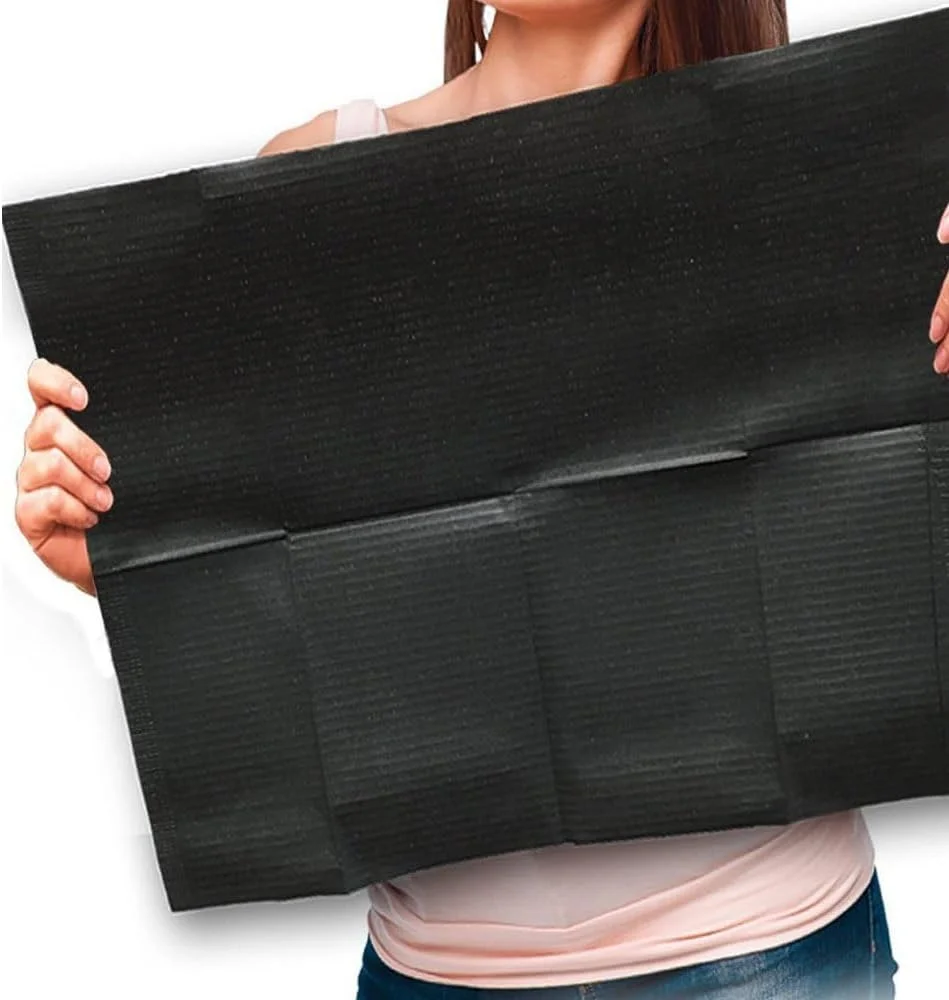 50 عدد روکش میز تاتو 34x45 سانتی‌متر، پد تمیزکننده، پیش‌بند یکبار مصرف دندانپزشکی، زیرانداز بهداشتی شخصی، مشکی