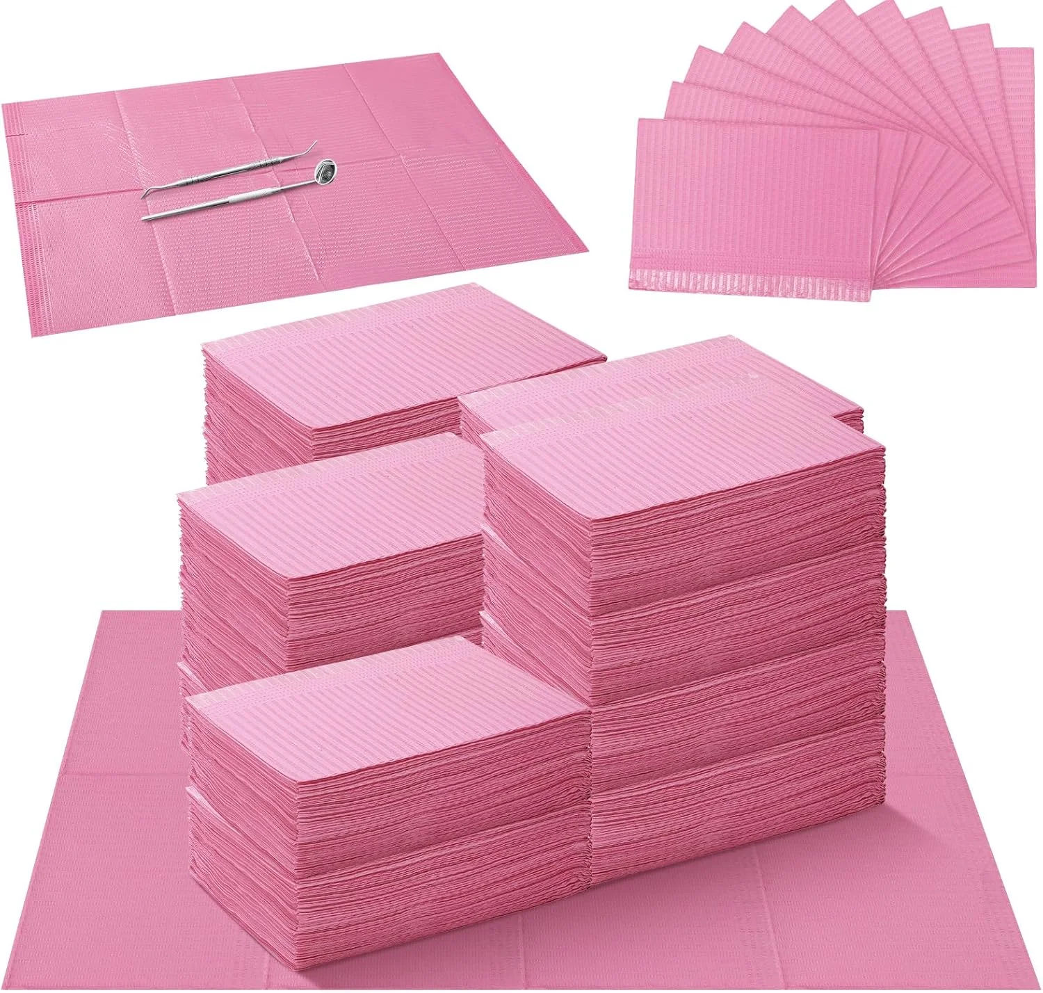 پیشبند دندانپزشکی للیسا، 1000 عدد، 3 لایه، ضد آب، مناسب برای بیماران، دندانپزشکان، پوشش سینی پزشکی، پوشش میز ناخن، صورتی