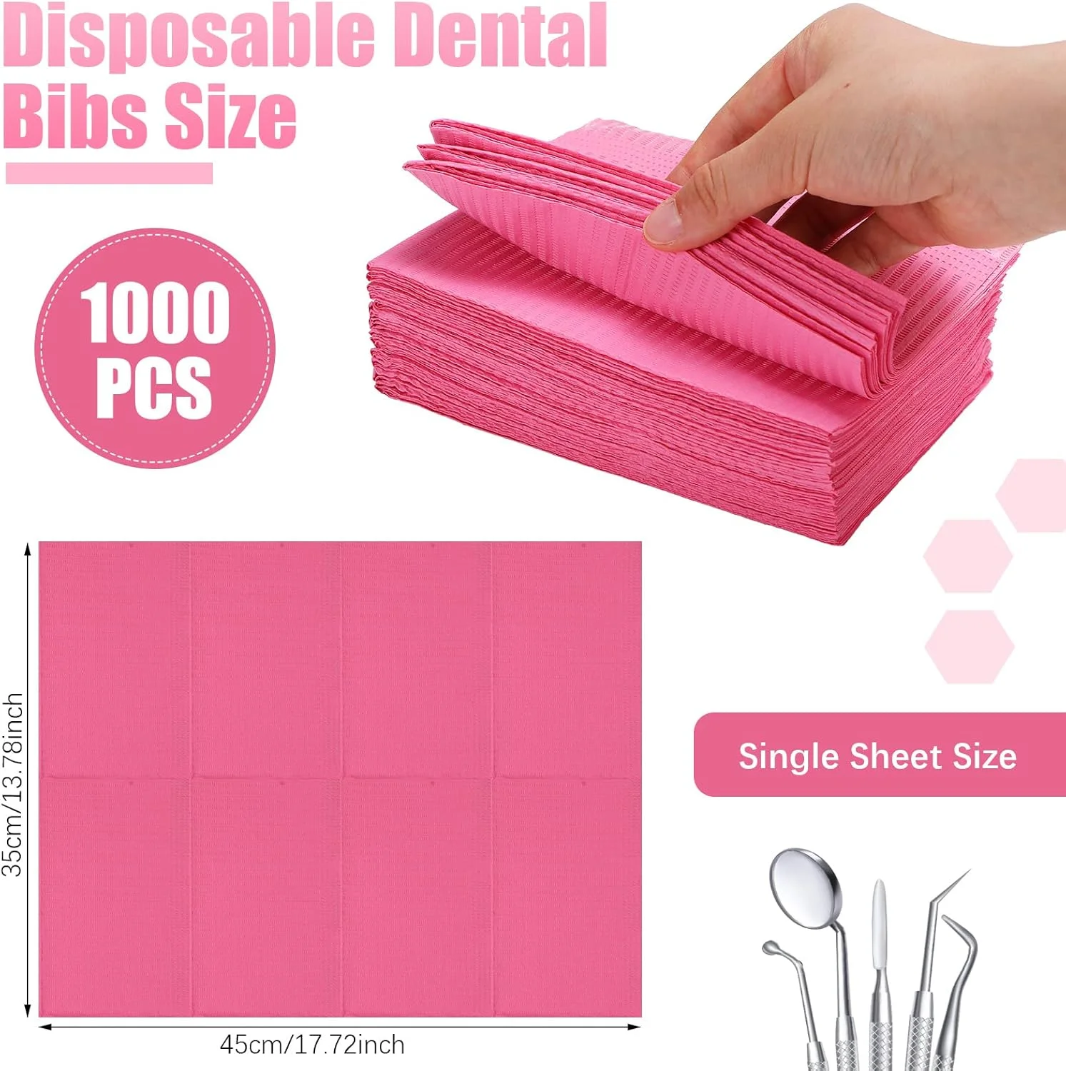 پیشبند دندانپزشکی للیسا، 1000 عدد، 3 لایه، ضد آب، مناسب برای بیماران، دندانپزشکان، پوشش سینی پزشکی، پوشش میز ناخن، صورتی