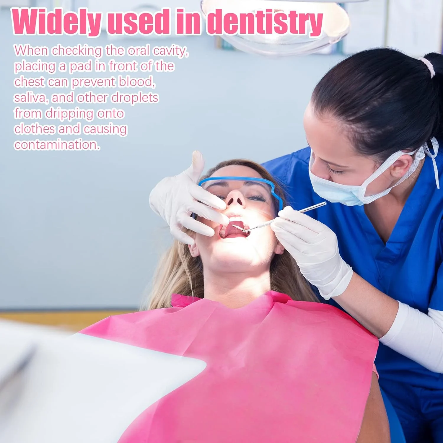 پیشبند دندانپزشکی للیسا، 1000 عدد، 3 لایه، ضد آب، مناسب برای بیماران، دندانپزشکان، پوشش سینی پزشکی، پوشش میز ناخن، صورتی