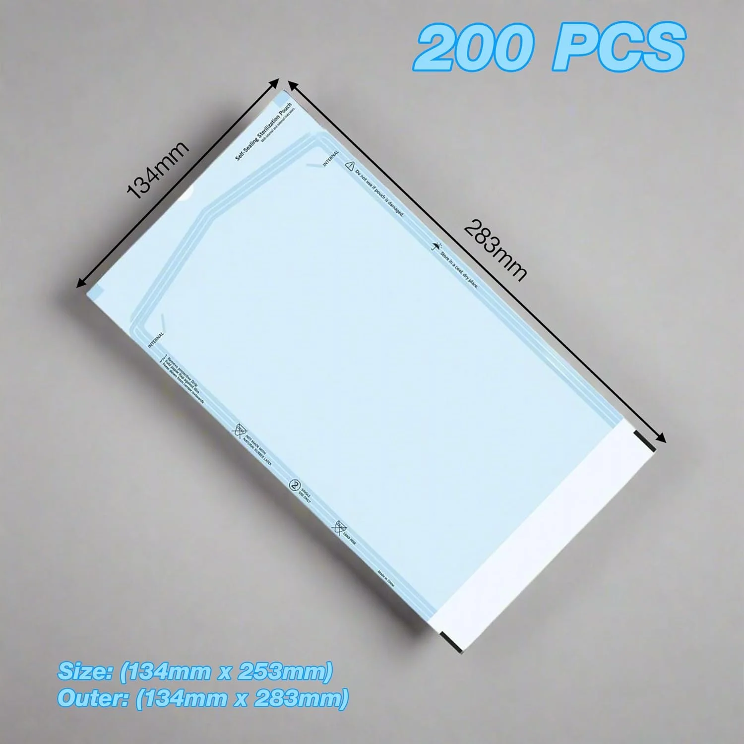 تجهیزات پزشکی کینگ ماریوت 200 عددی | پاکت های خود چسب استریلیزاسیون | کاغذ درجه یک و فیلم اتوکلاو | سازگار با بخار و اتیلن اکسید | ایده آل برای دندانپزشکی و استفاده در آزمایشگاه (بزرگ (134X283mm))