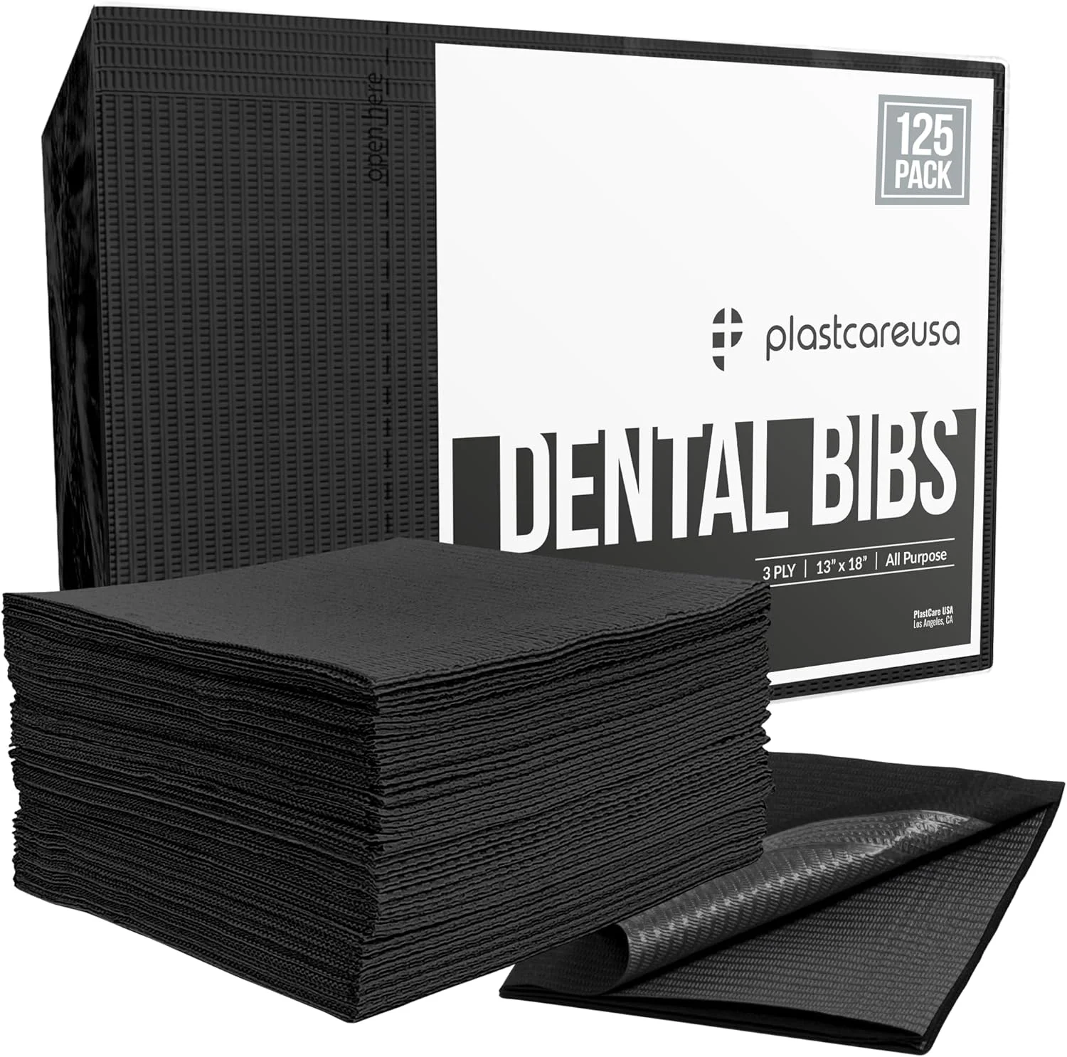 پیش بند یکبار مصرف دندانپزشکی PlastCare USA، 3 لایه ضد آب، 33x46 سانتی متر (بسته 125 عددی) - ملحفه پیش بند برای بیماران - روکش سینی دندانپزشکی یا پزشکی و لوازم پوشش میز ناخن، مشکی