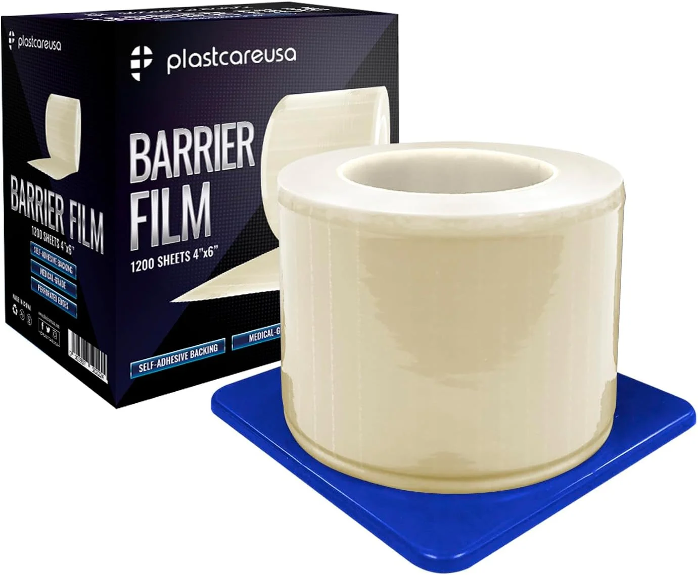 رول فیلم محافظ شفاف PlastCare USA 4x6 - فیلم محافظ دندانپزشکی برای دندانپزشکی، پزشکی، تاتو - ورقه‌های نوار محافظ چسبی سوراخ‌دار (1 جعبه 1200 عددی) از