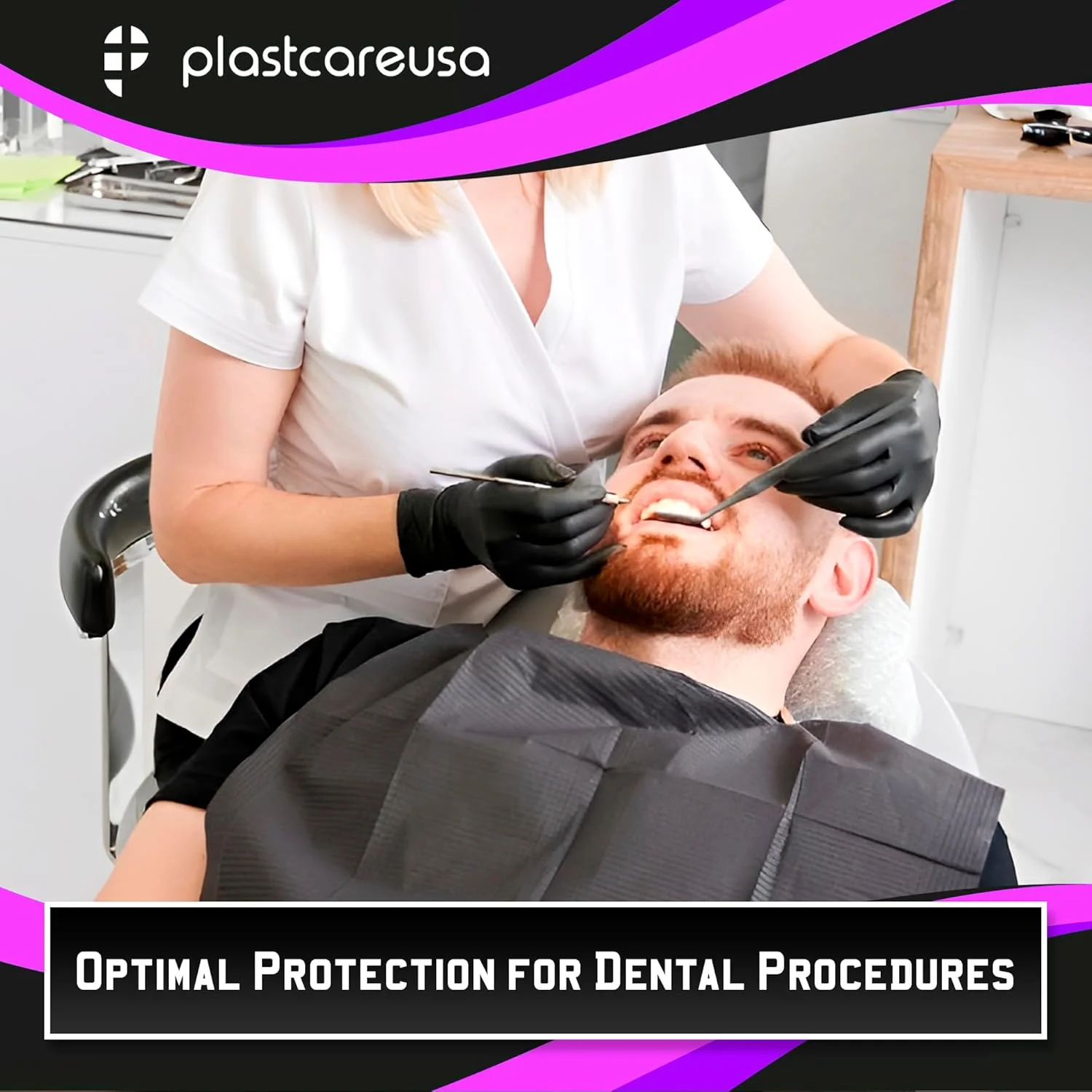 پیش بند یکبار مصرف دندانپزشکی PlastCare USA، 3 لایه ضد آب، 33x46 سانتی متر (بسته 125 عددی) - ملحفه پیش بند برای بیماران - روکش سینی دندانپزشکی یا پزشکی و لوازم پوشش میز ناخن، مشکی