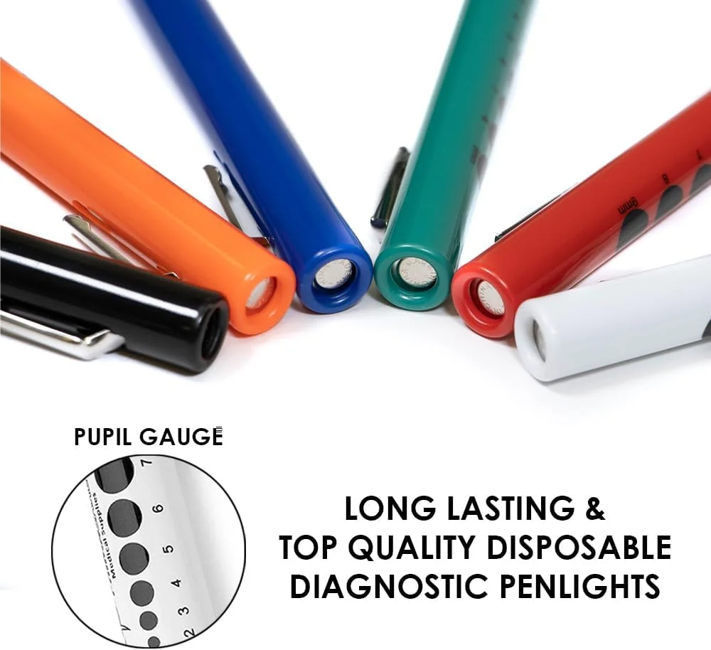 چراغ قوه قلمی معاینه پزشکی یکبار مصرف پریمایر، رنگی، قطر 1.2 اینچ در طول 5 اینچ (بسته شش عددی) - شامل باتری
