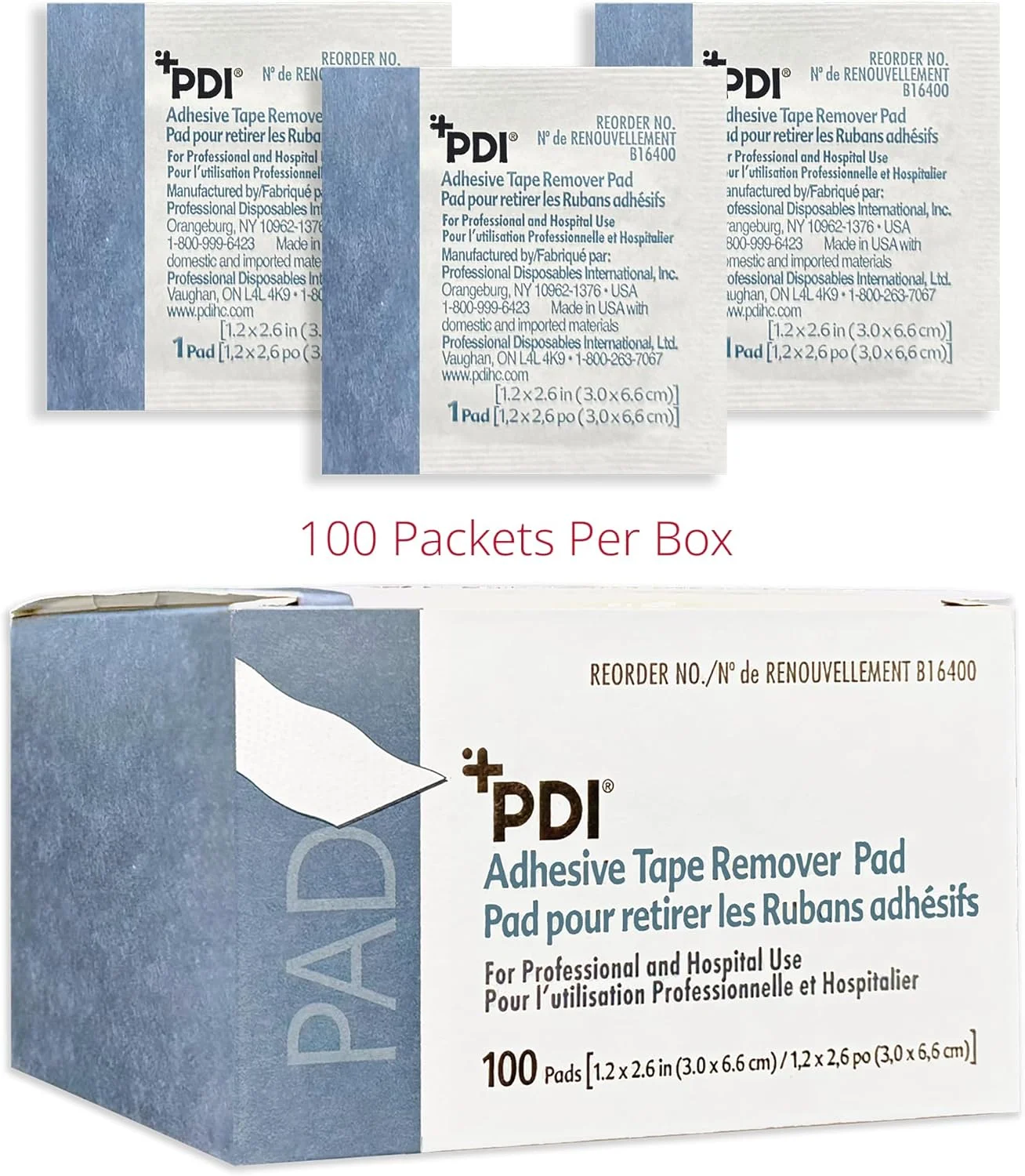 پد پاک کننده چسب پزشکی PDI Healthcare B16400، عرض 3 سانتی متر، طول 6.6 سانتی متر (بسته 100 عددی)