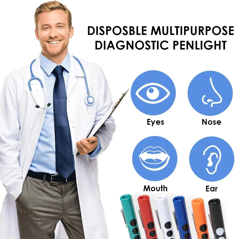 چراغ قوه قلمی معاینه پزشکی یکبار مصرف پریمایر، رنگی، قطر 1.2 اینچ در طول 5 اینچ (بسته شش عددی) - شامل باتری