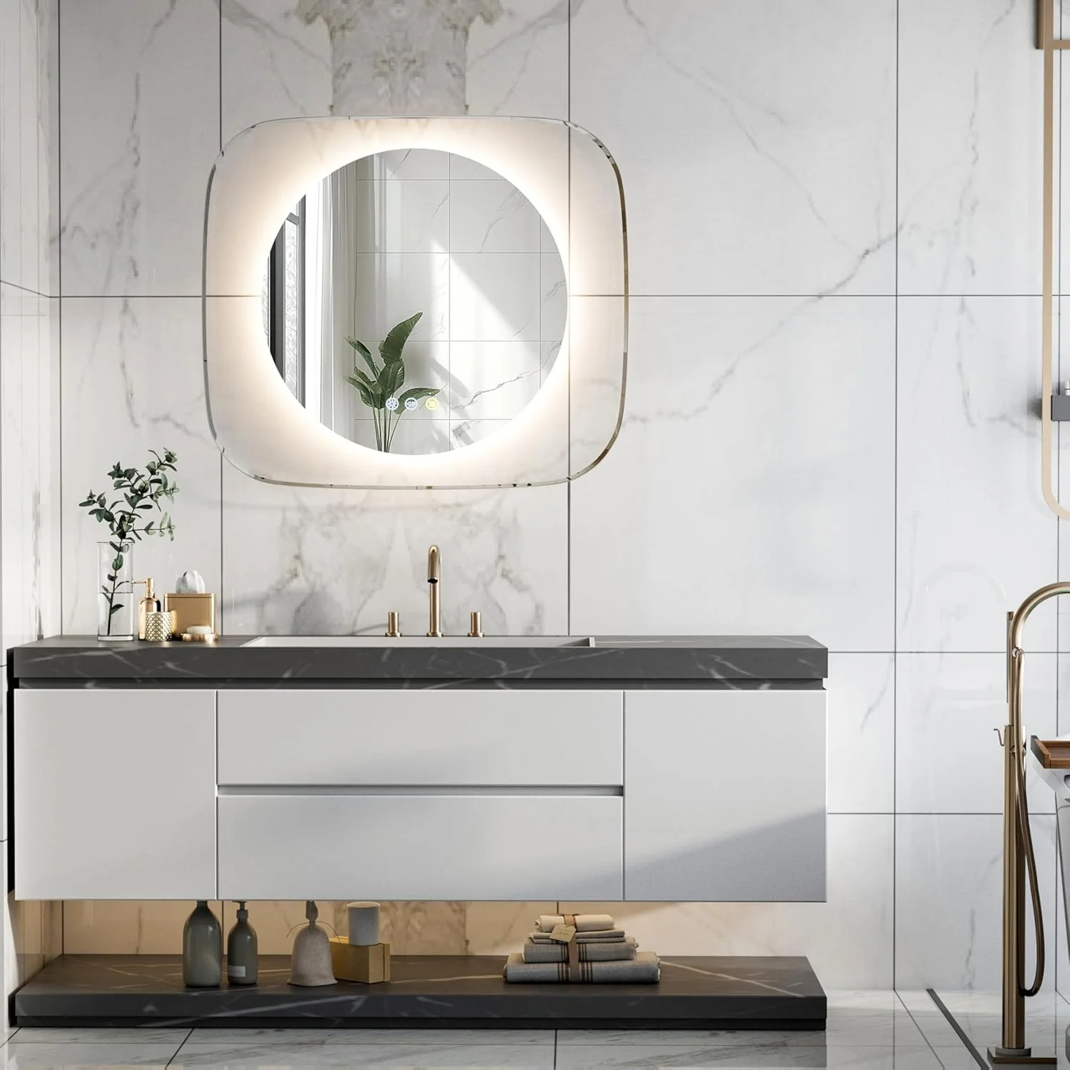 آینه حمام Wisfor با چراغ های LED: آینه روشنایی دیواری نوآورانه 800x700 میلی متر با نور پس زمینه کم نور شونده 3 رنگ، ضد مه، عملکرد حافظه، جلوه نور مهتاب آسمان آینه حمام Wisfor با چراغ های LED: آینه روشنایی دیواری نوآورانه 800x700 میلی متر با نور پس زمینه کم نور شونده 3 رنگ، ضد مه، عملکرد حافظه، جلوه نور مهتاب آسمان