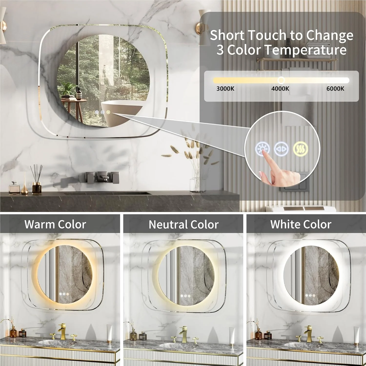 آینه حمام Wisfor با چراغ های LED: آینه روشنایی دیواری نوآورانه 800x700 میلی متر با نور پس زمینه کم نور شونده 3 رنگ، ضد مه، عملکرد حافظه، جلوه نور مهتاب آسمان آینه حمام Wisfor با چراغ های LED: آینه روشنایی دیواری نوآورانه 800x700 میلی متر با نور پس زمینه کم نور شونده 3 رنگ، ضد مه، عملکرد حافظه، جلوه نور مهتاب آسمان