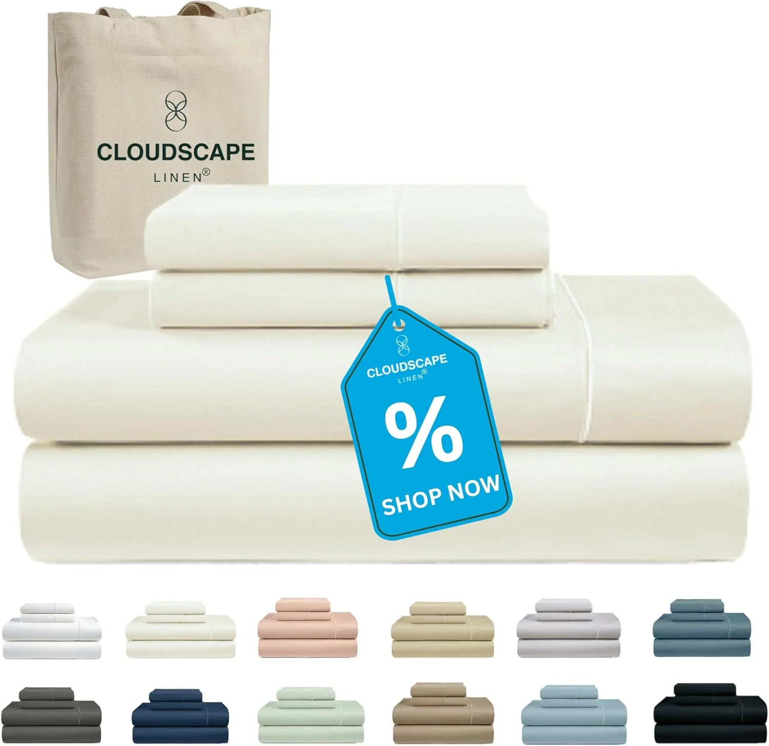 ست ملحفه تخت دونفره (کینگ سایز) پنبه مصری 100% - 4 تکه عاجی | ملحفه های لوکس هتلی، مناسب برای تشک تا عمق 16 اینچ - عاجی