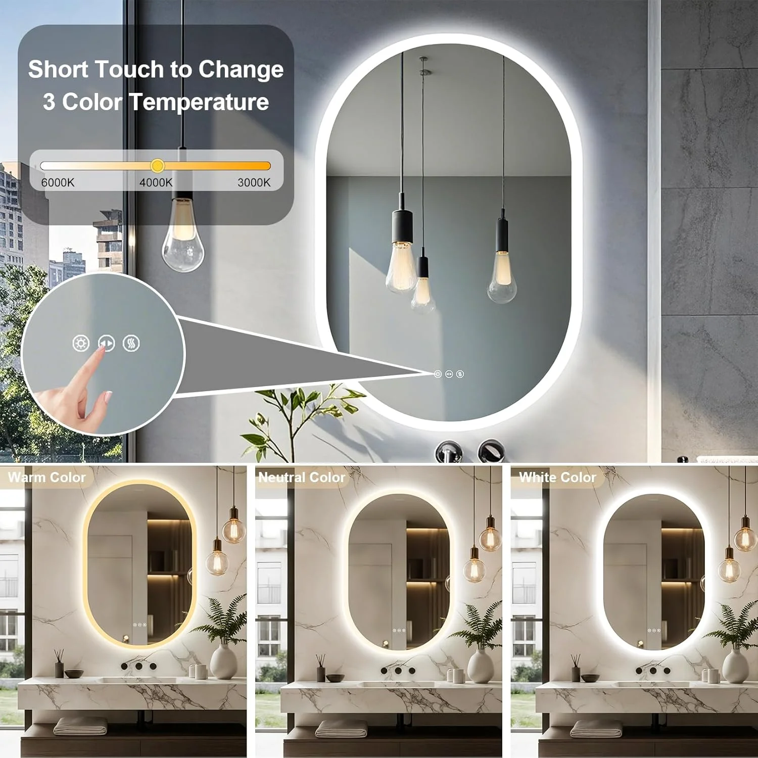 آینه حمام LED Wisfor با نور پس زمینه: آینه دیواری 600x900 میلیمتری با نورپردازی ضد مه و 3 رنگ قابل تنظیم، دارای کلید هوشمند و عملکرد حافظه، مناسب آرایش، قابل نصب عمودی یا افقی آینه حمام LED Wisfor با نور پس زمینه: آینه دیواری 600x900 میلیمتری با نورپردازی ضد مه و 3 رنگ قابل تنظیم، دارای کلید هوشمند و عملکرد حافظه، مناسب آرایش، قابل نصب عمودی یا افقی