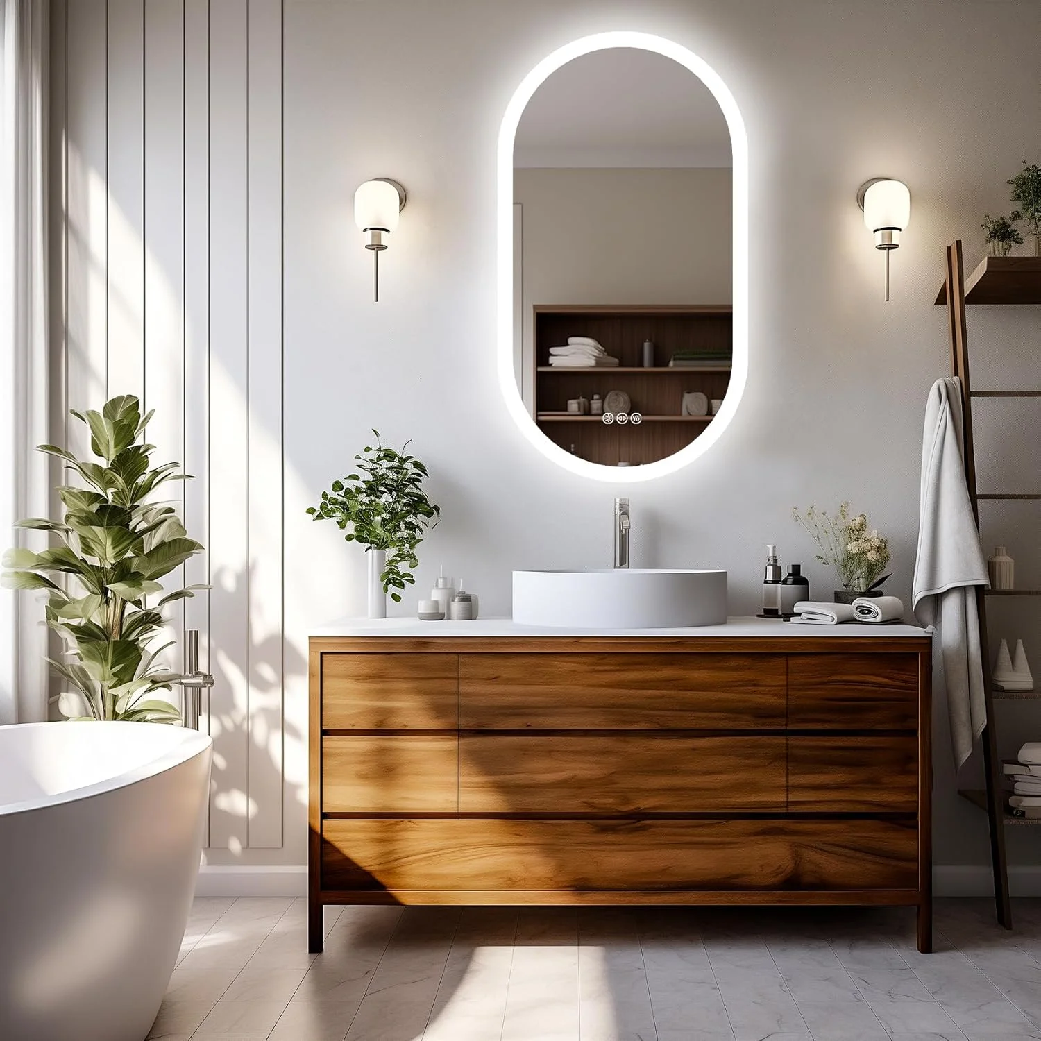 آینه حمام LED Wisfor با نور پس زمینه: آینه روشویی دیواری 500x1000 میلی متر با ضد بخار، 3 رنگ نور قابل تنظیم، عملکرد حافظه سوئیچ هوشمند، آینه آرایش پلاگین، عمودی یا افقی