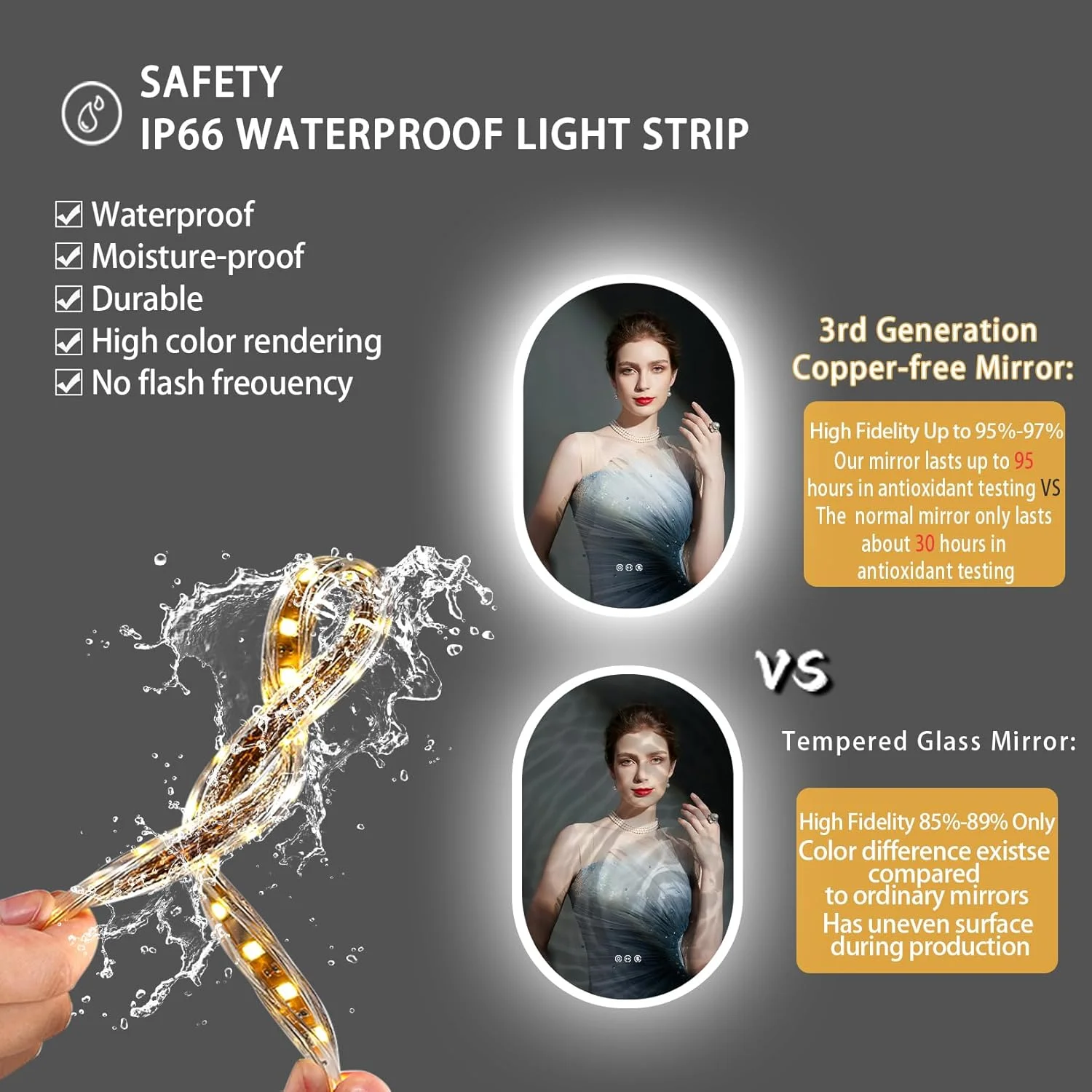 آینه حمام LED Wisfor با نور پس زمینه: آینه دیواری 600x900 میلیمتری با نورپردازی ضد مه و 3 رنگ قابل تنظیم، دارای کلید هوشمند و عملکرد حافظه، مناسب آرایش، قابل نصب عمودی یا افقی آینه حمام LED Wisfor با نور پس زمینه: آینه دیواری 600x900 میلیمتری با نورپردازی ضد مه و 3 رنگ قابل تنظیم، دارای کلید هوشمند و عملکرد حافظه، مناسب آرایش، قابل نصب عمودی یا افقی