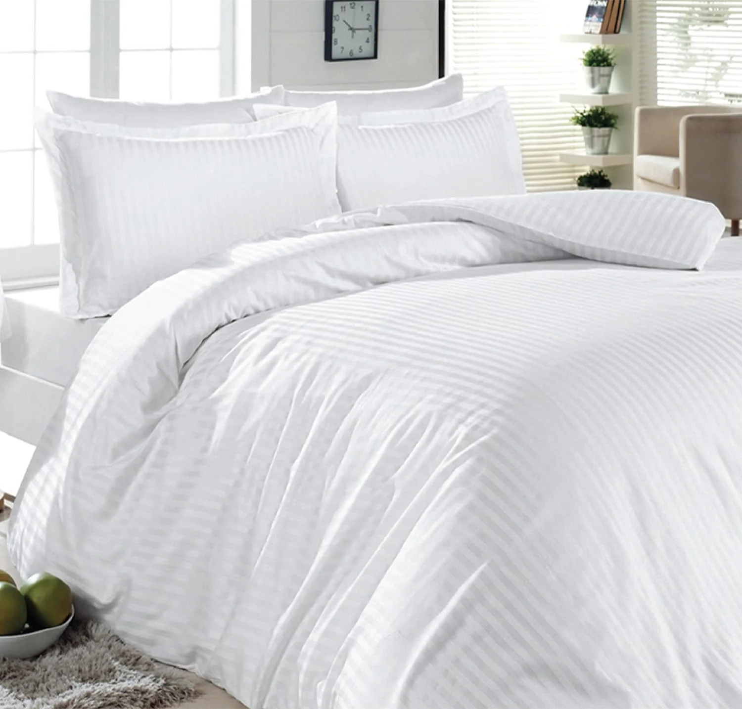 ست ملحفه 6 تکه ساتن راه راه 100% پنبه خالص آملی، سایز کوئین (160 x 200 + 35 سانتی متر) شامل روکش لحاف، ملحفه کش دار و 2 روبالشتی آکسفورد و 2 روبالشتی استاندارد، مناسب برای منزل ست ملحفه 6 تکه ساتن راه راه 100% پنبه خالص آملی، سایز کوئین (160 x 200 + 35 سانتی متر) شامل روکش لحاف، ملحفه کش دار و 2 روبالشتی آکسفورد و 2 روبالشتی استاندارد، مناسب برای منزل