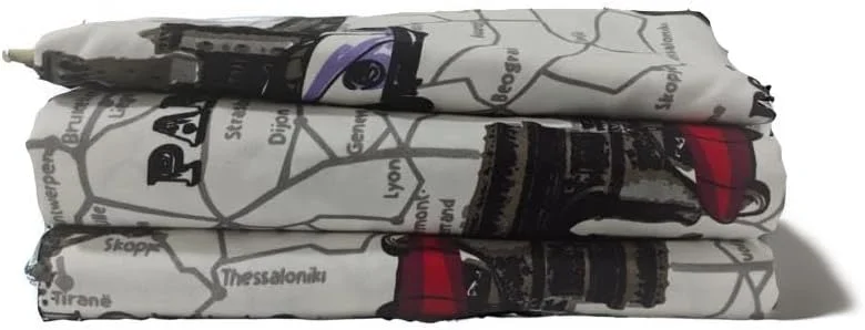 ملحفه پنبه ای نرم سایز کینگ 230x240 سانتی متر با 2 روبالشتی، 125 GSM، پارچه پنبه ای قابل شستشو با رنگ ثابت، پارچه ضد حساسیت، طرح مناظر دیدنی معروف. رنگ ترکیبی سفید زیبا