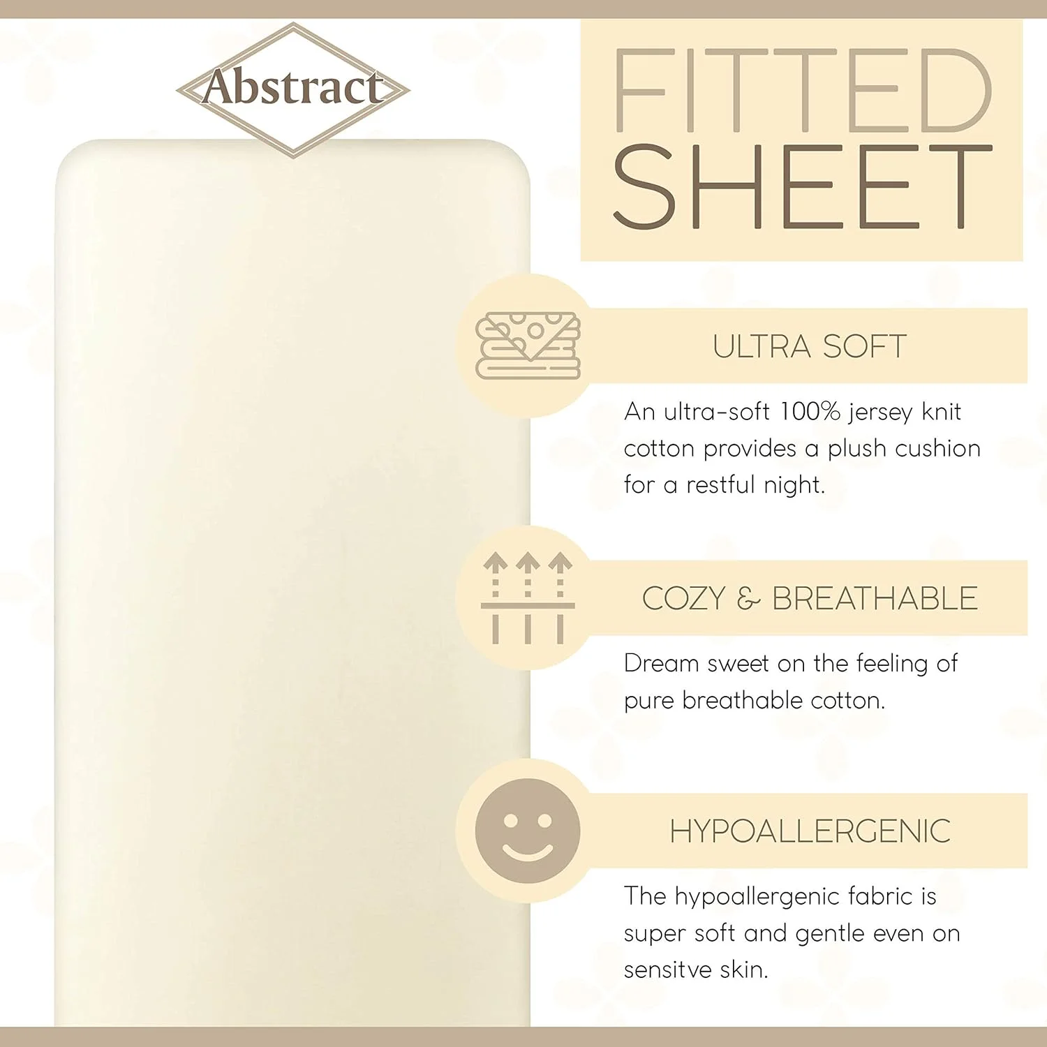 ملحفه کش دار طرح آبستره - ملحفه های بسیار نرم پنبه ای 100% - ملحفه کش دار مناسب - پارچه تنفسی - جیب های عمیق تا 30 سانتی متر - عاجی، 112x190 سانتی متر