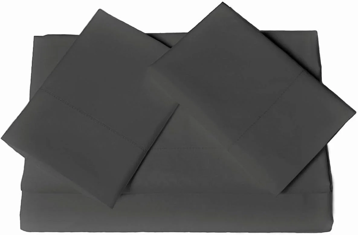ست ملحفه خاکستری ممتاز AHAN سایز کویین، 4 تکه - سری 400 نخ - جنس ساتن پنبه ای برس خورده نرم و لطیف - ملحفه با جیب های عمیق