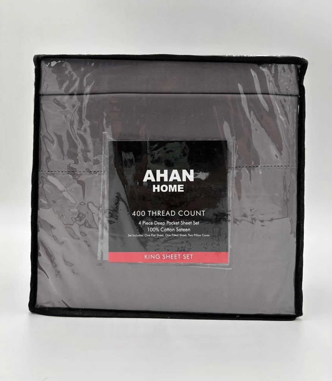 ست ملحفه کینگ خاکستری تیره AHAN و ملحفه های تخت با جیب عمیق برای تخت سایز کینگ - 4 تکه، ملحفه و روبالشتی فوق العاده نرم، 400 نخ.