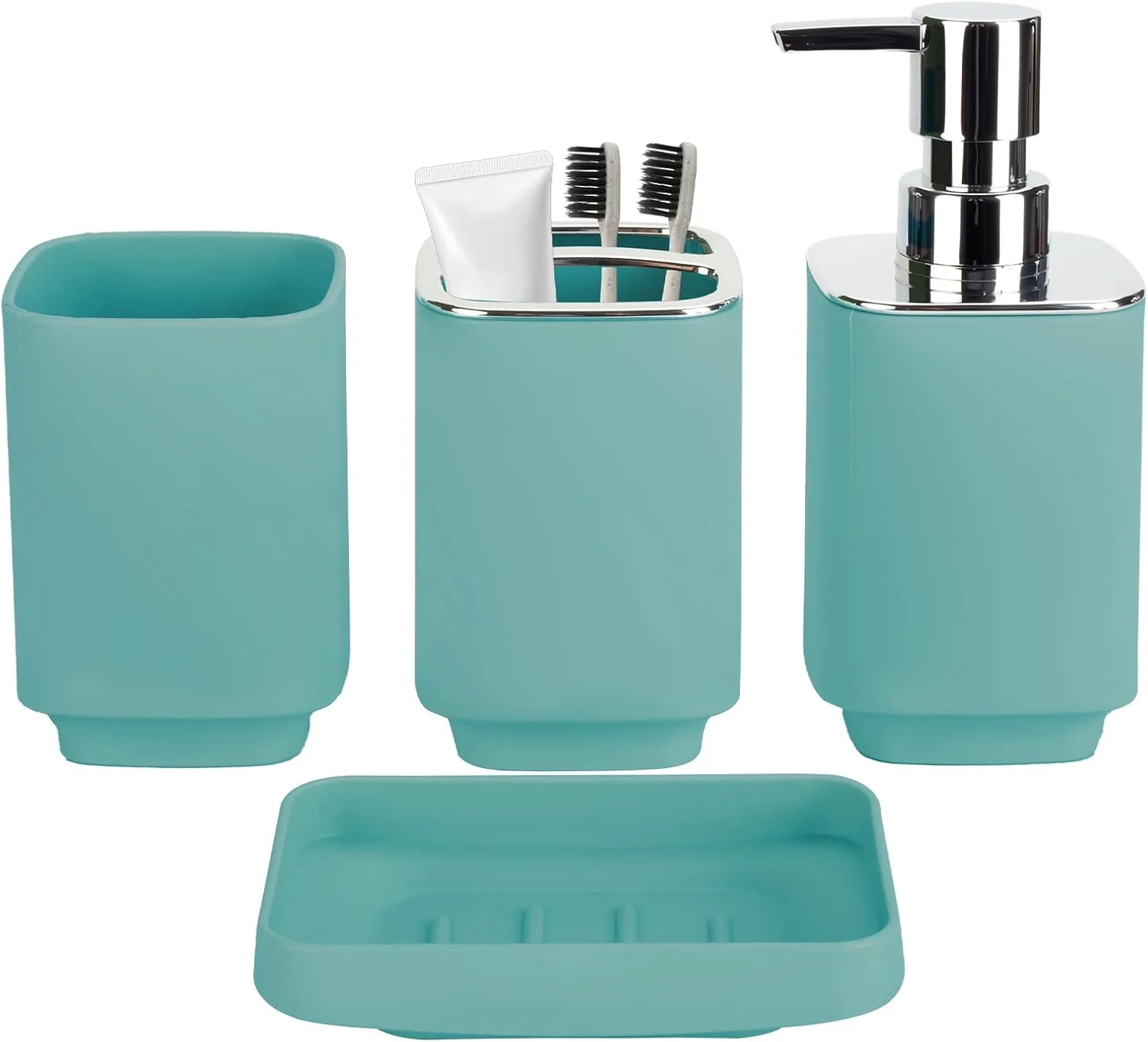 ست لوازم حمام مربعی آبکاری شده (آبی موراندی) - 4 تکه