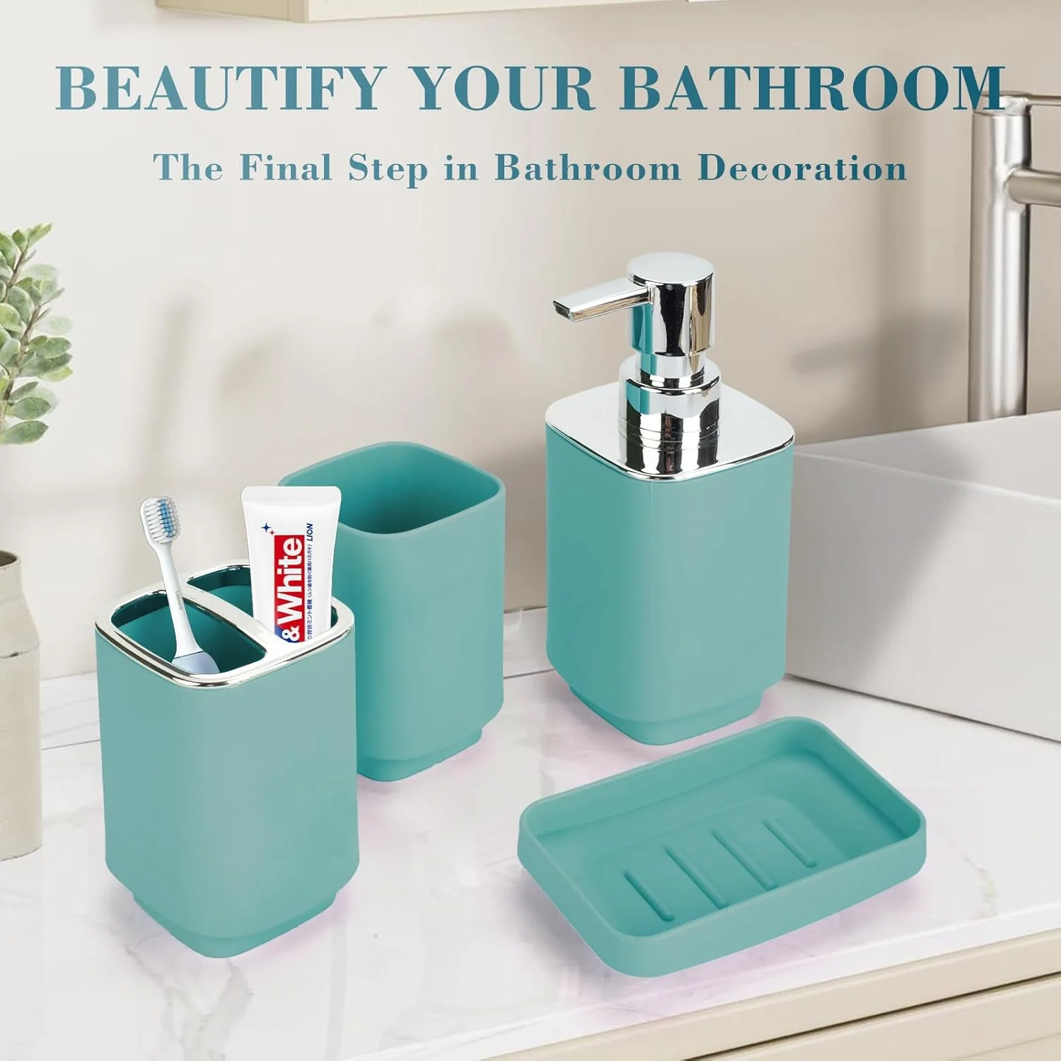 ست لوازم حمام مربعی آبکاری شده (آبی موراندی) - 4 تکه