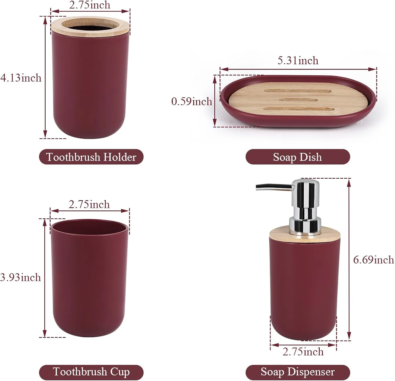 ست لوازم جانبی حمام 4 تکه پلاستیکی مدل A1 قرمز